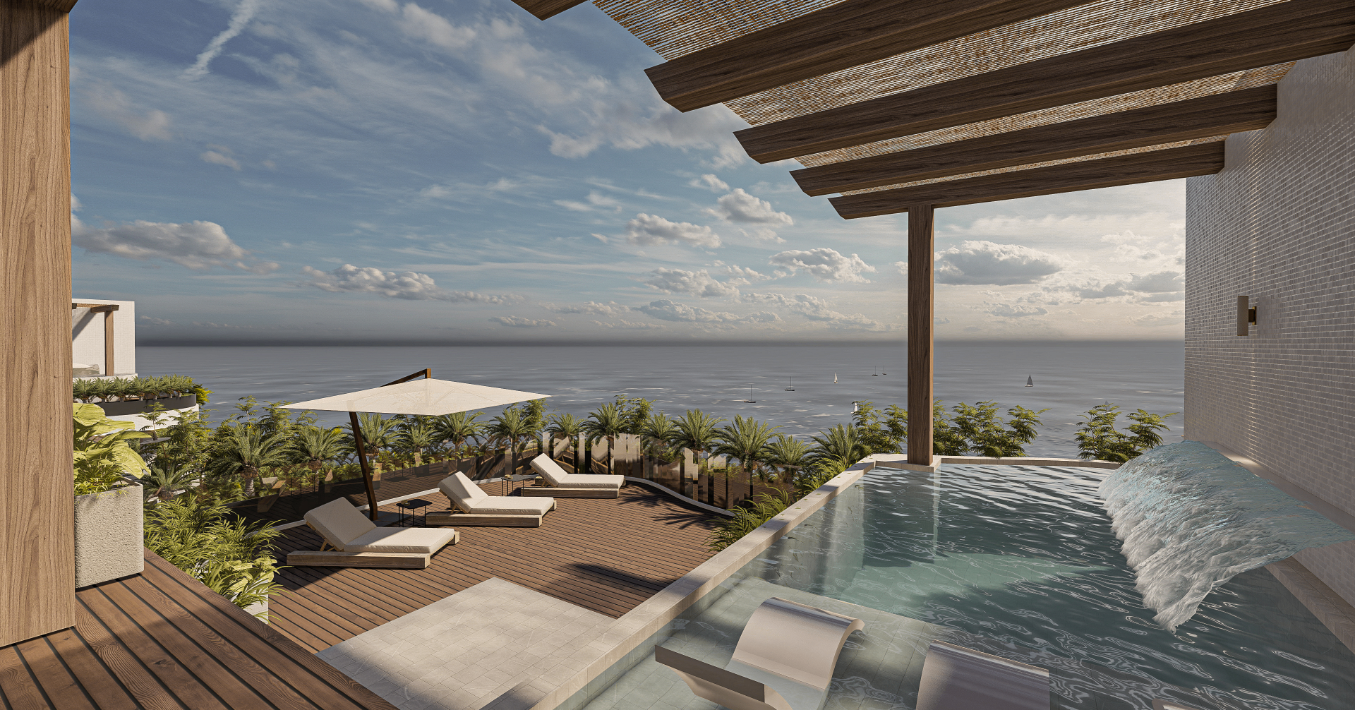 Rooftop infinity pool at Green Bliss with panoramic views over Banderas Bay