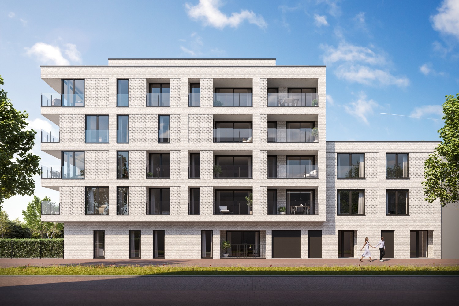 Voorgevel Residentie Sea Drive met balkons en parkzicht