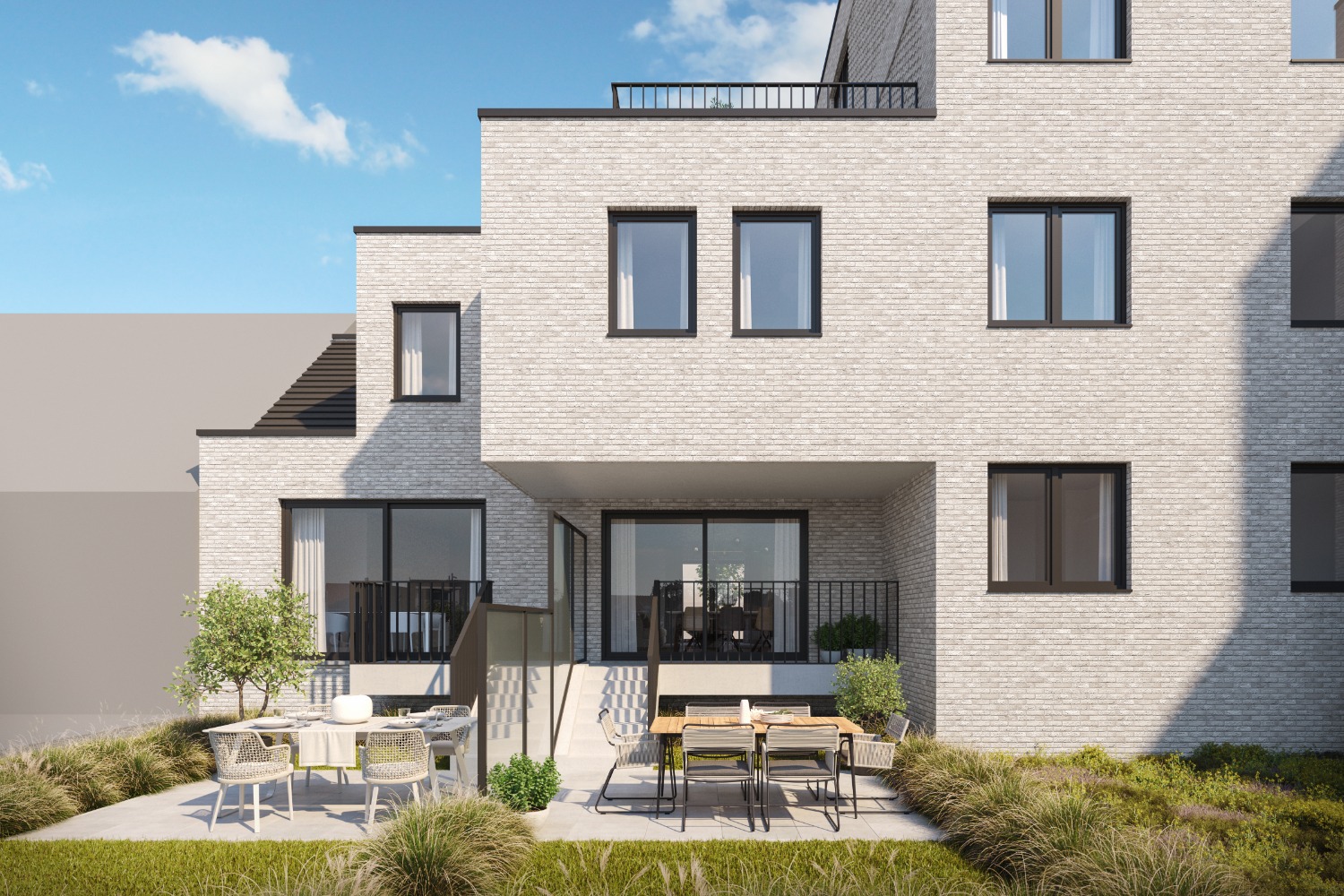 Achtergevel met privé-tuin en terras