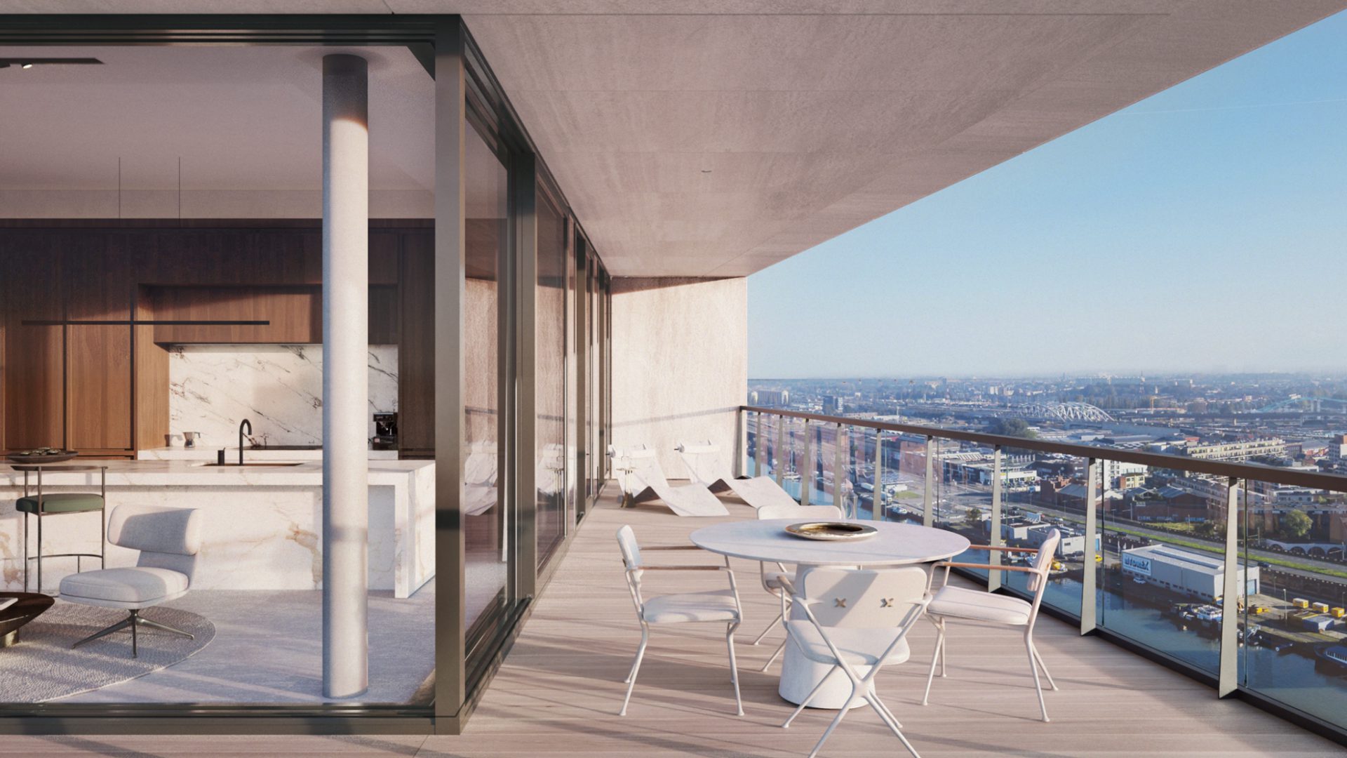 Privé-terras met zicht op de Schelde en de dokken