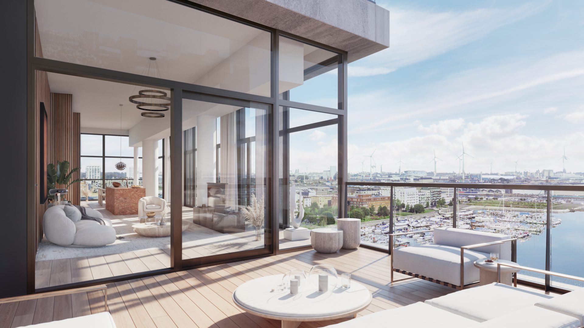 Penthouse met balkon en zicht op de Schelde bij dageraad