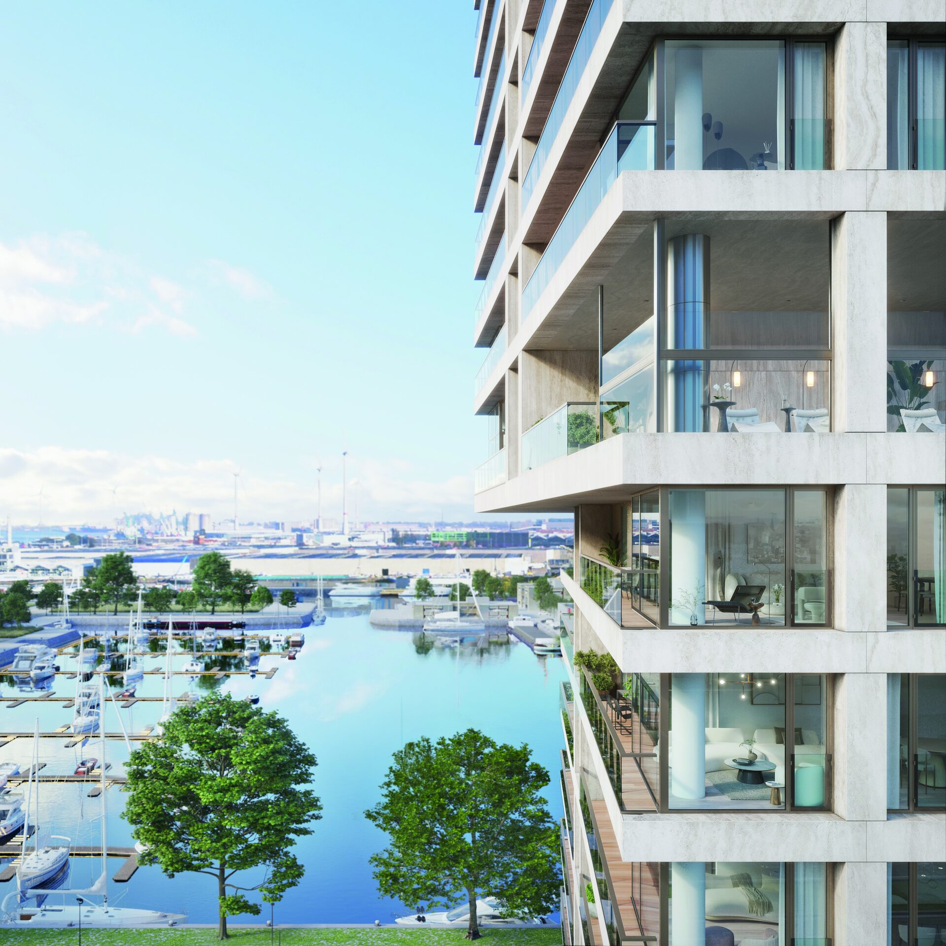 De karakteristieke draai in de structuur van Twist Tower bij daglicht