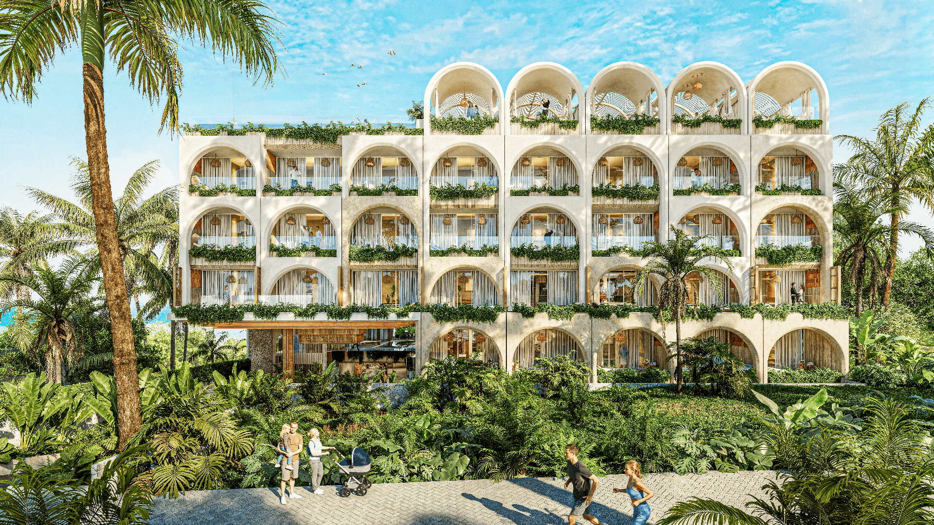 Nova Ocean Resort — gevel met iconische bogen op Bali