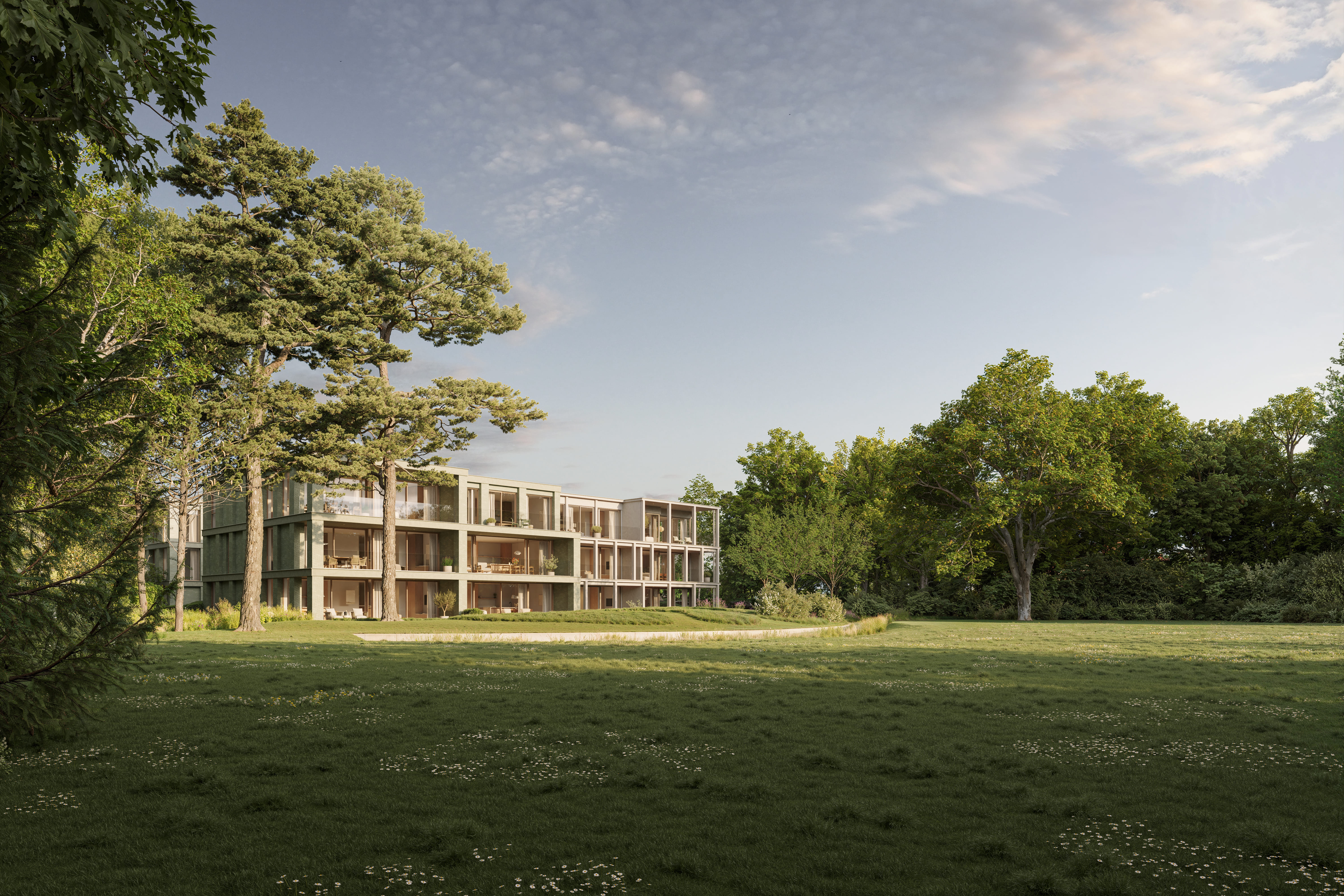 Zicht op de parktuin van Huyze Verde