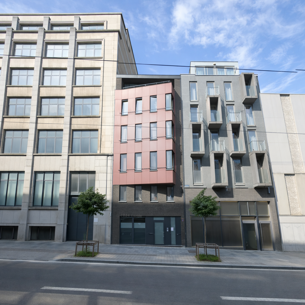 Voorgevel van residentie Aul'A, Paleizenstraat, Schaarbeek