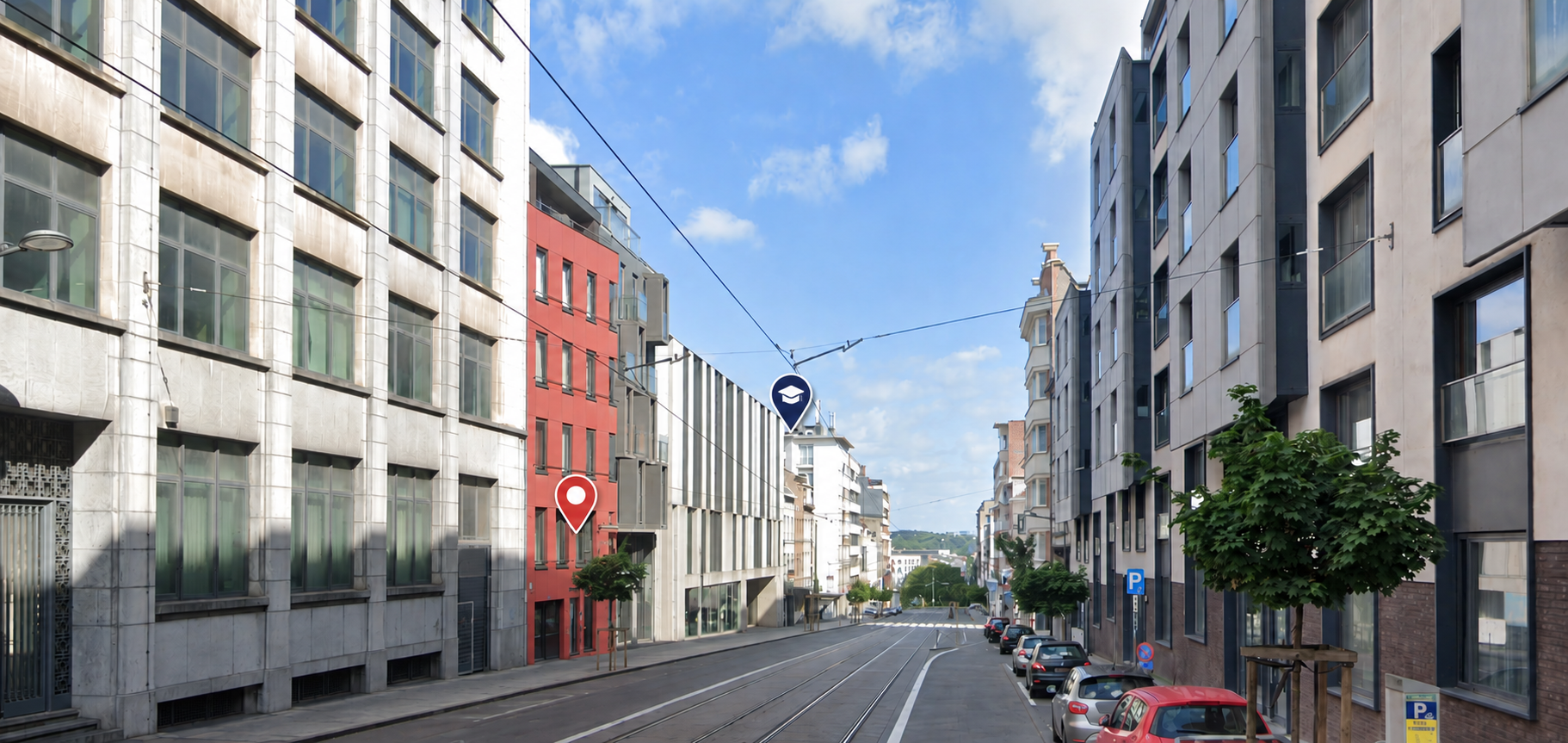Straatbeeld met locatie van Aul'A in Schaarbeek