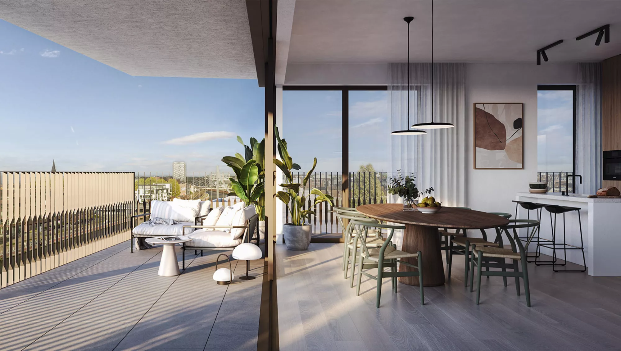 Interieur Kaai Living met terras en uitzicht