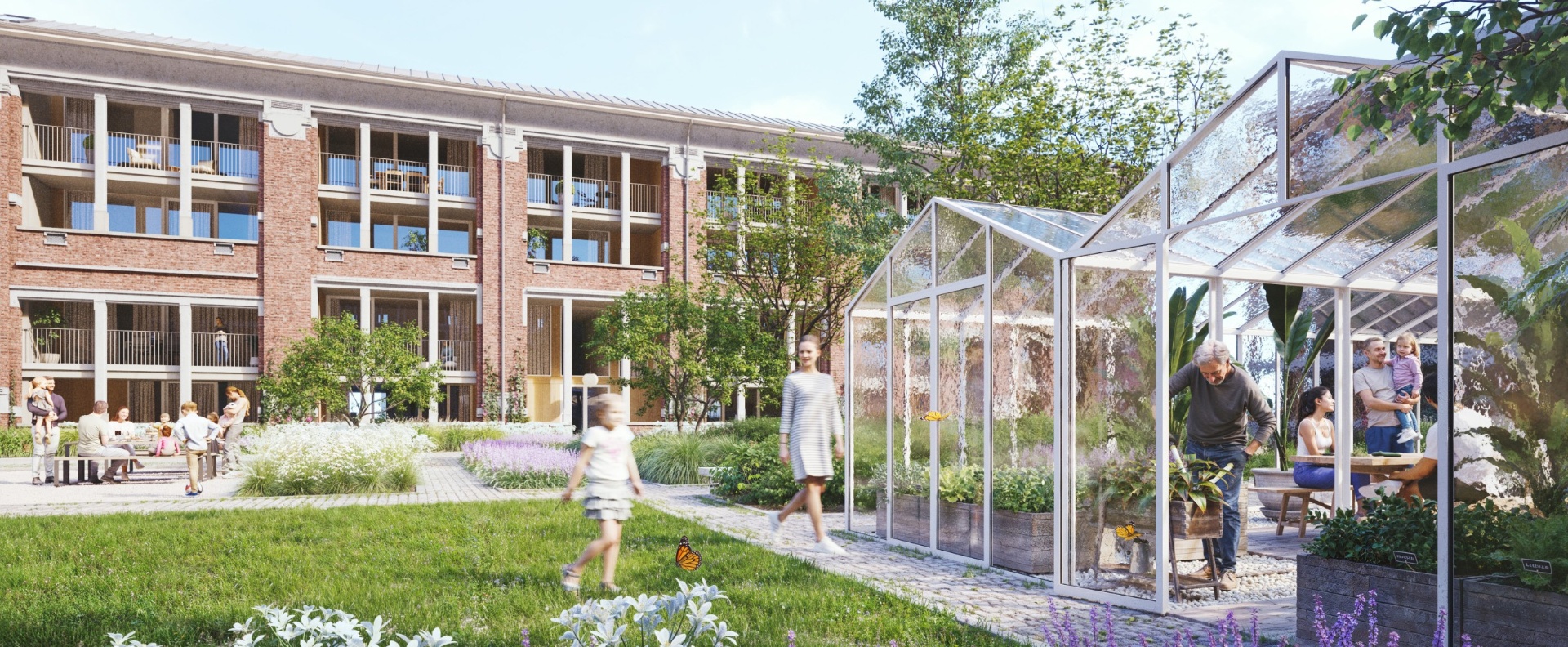 Serres en binnentuin van De Scholier met urban farming project