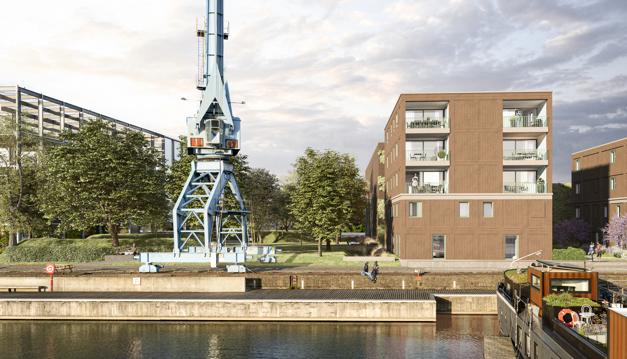 Terras met panoramisch waterzicht in De Nieuwe Dokken Gent