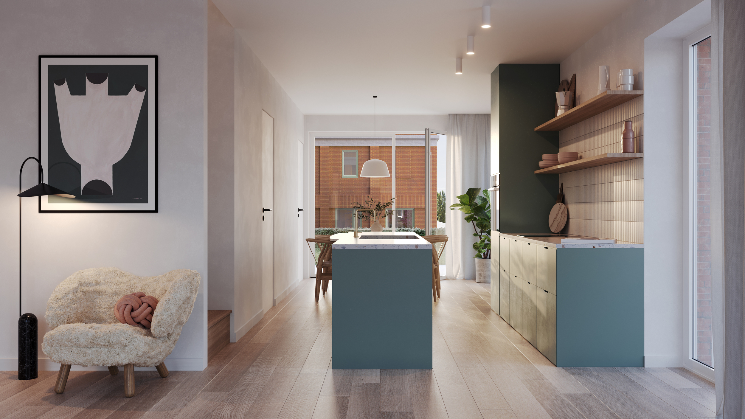 Lichtrijk interieur appartement Tournesol met zicht op Gent