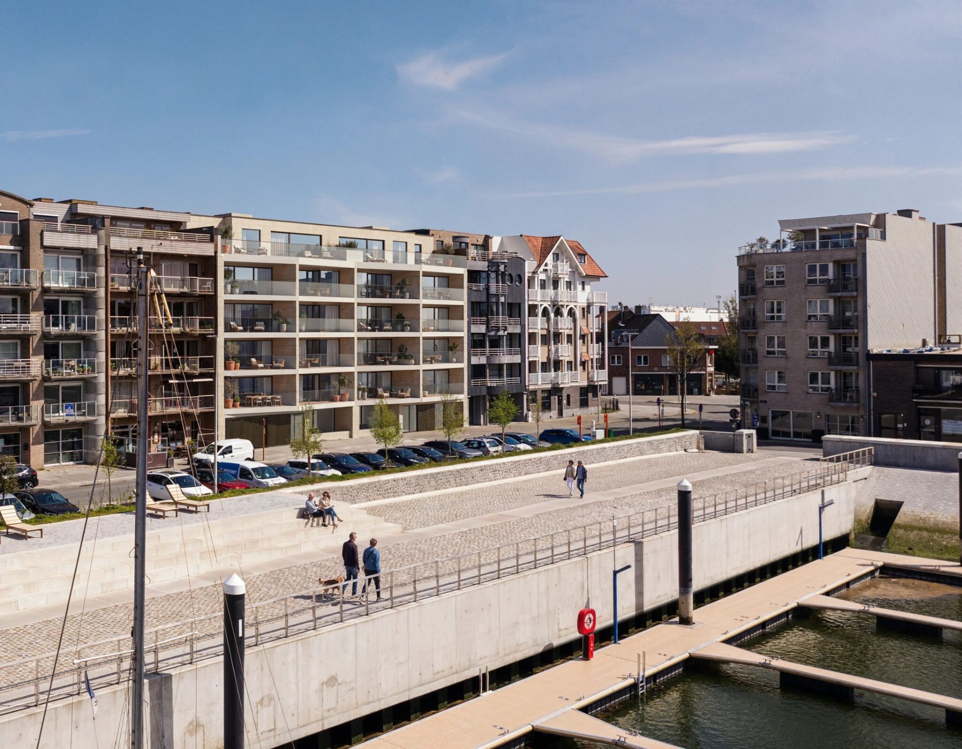 Terrassen met zicht op de jachthaven van Zeebrugge