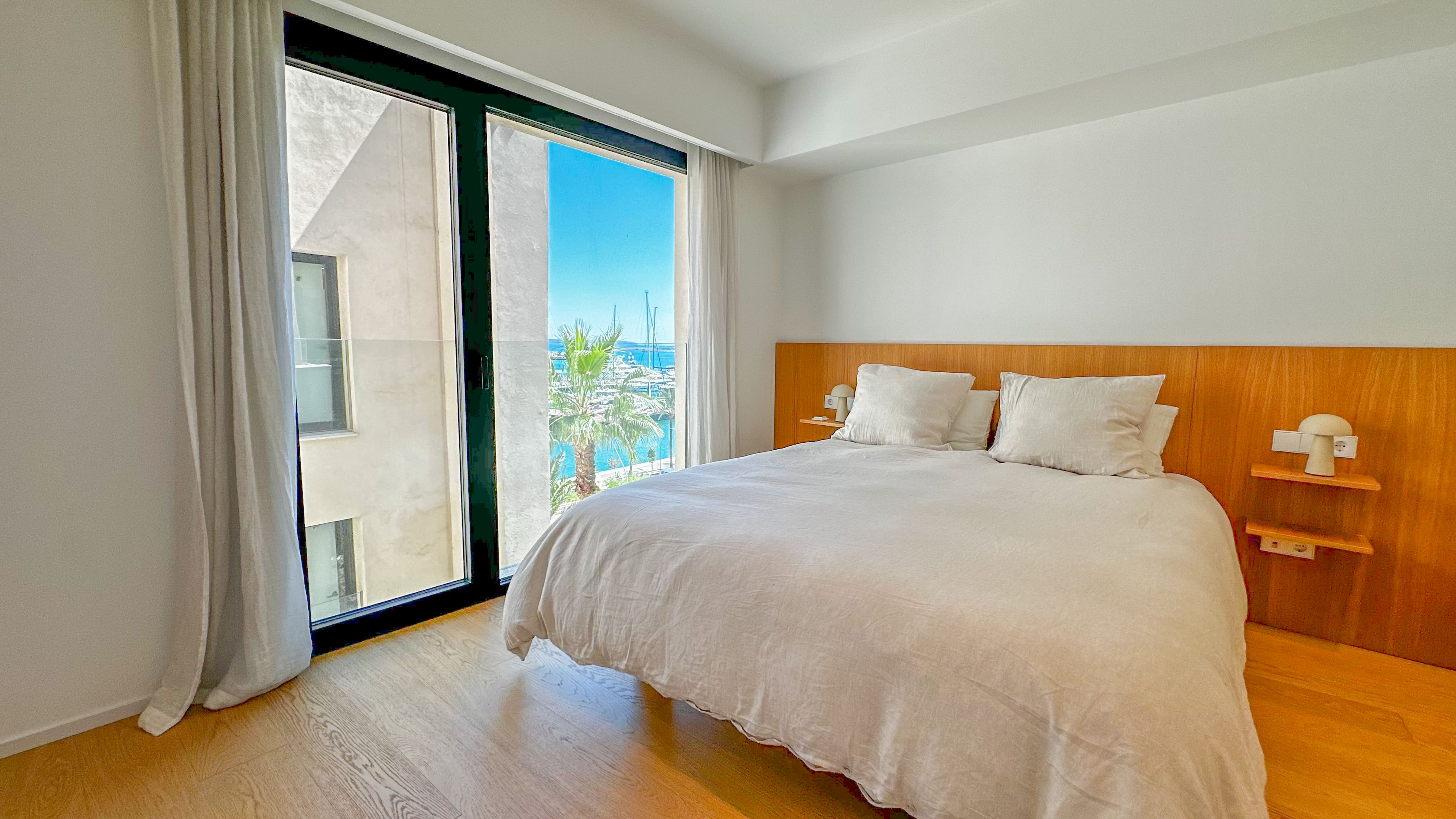 Bedroom with sea views