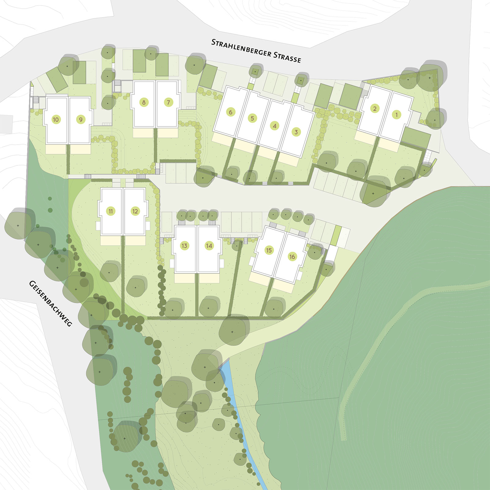 Site plan showing the location of the houses within Viverde Schriesheim