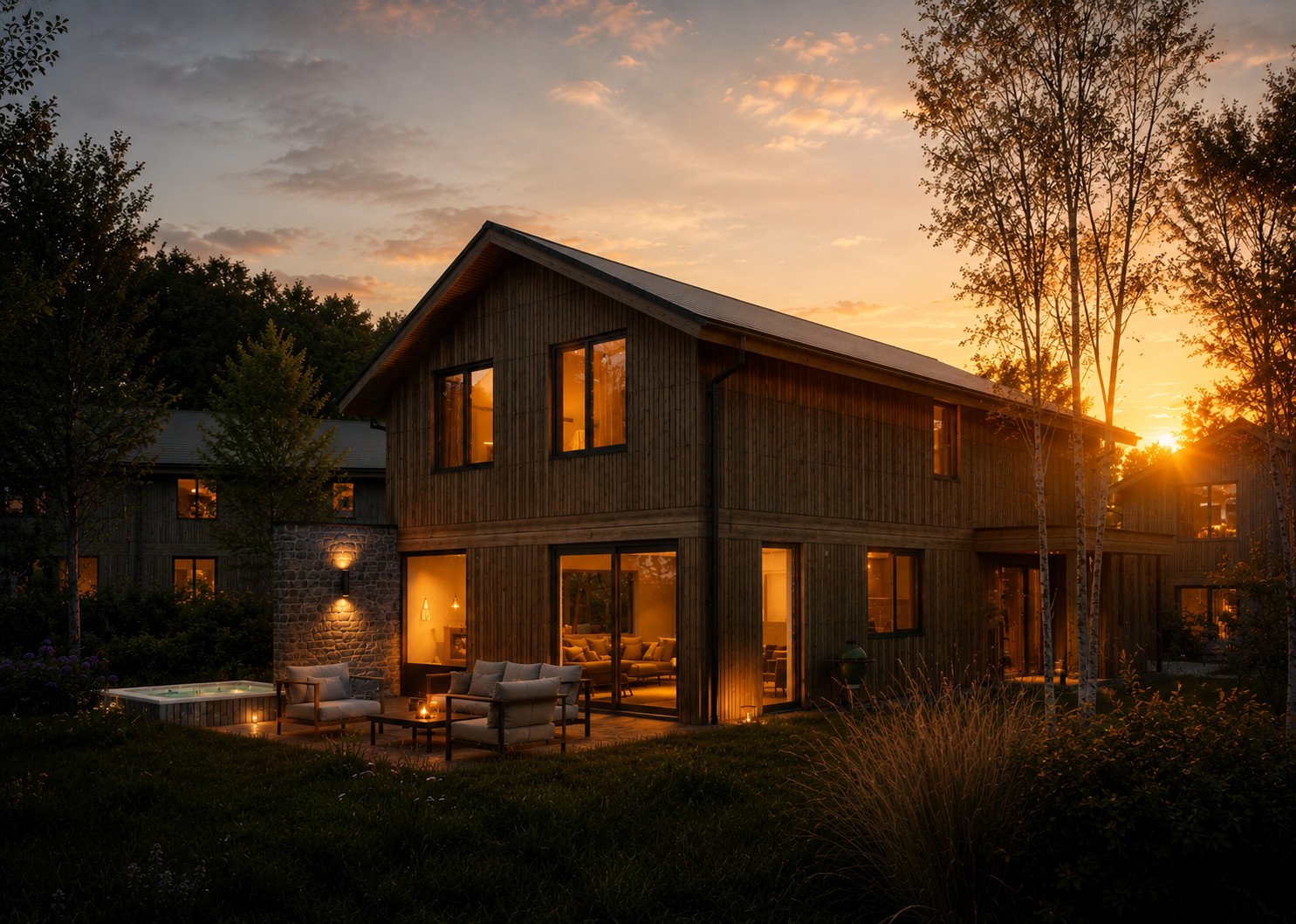 Designvilla in avondlicht