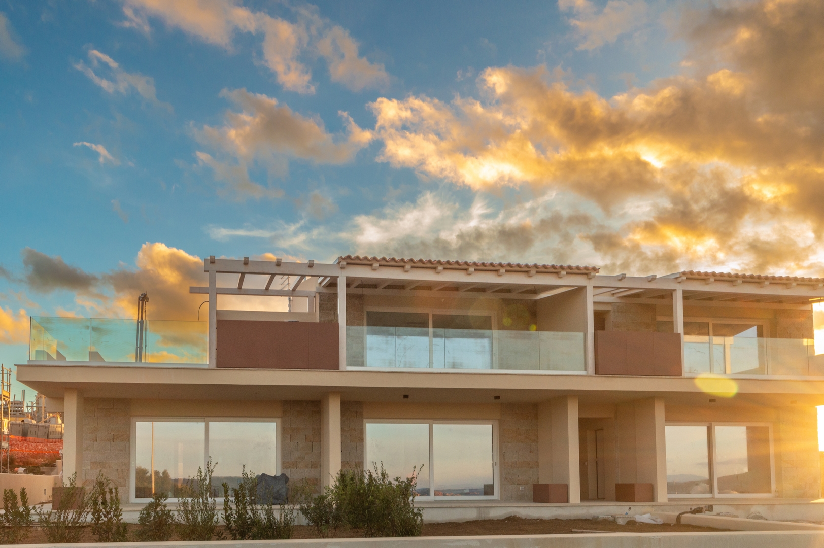 Facade of the residence at sunset