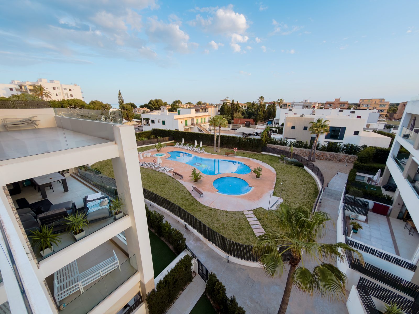 Aerial view of the residence and communal swimming pool
