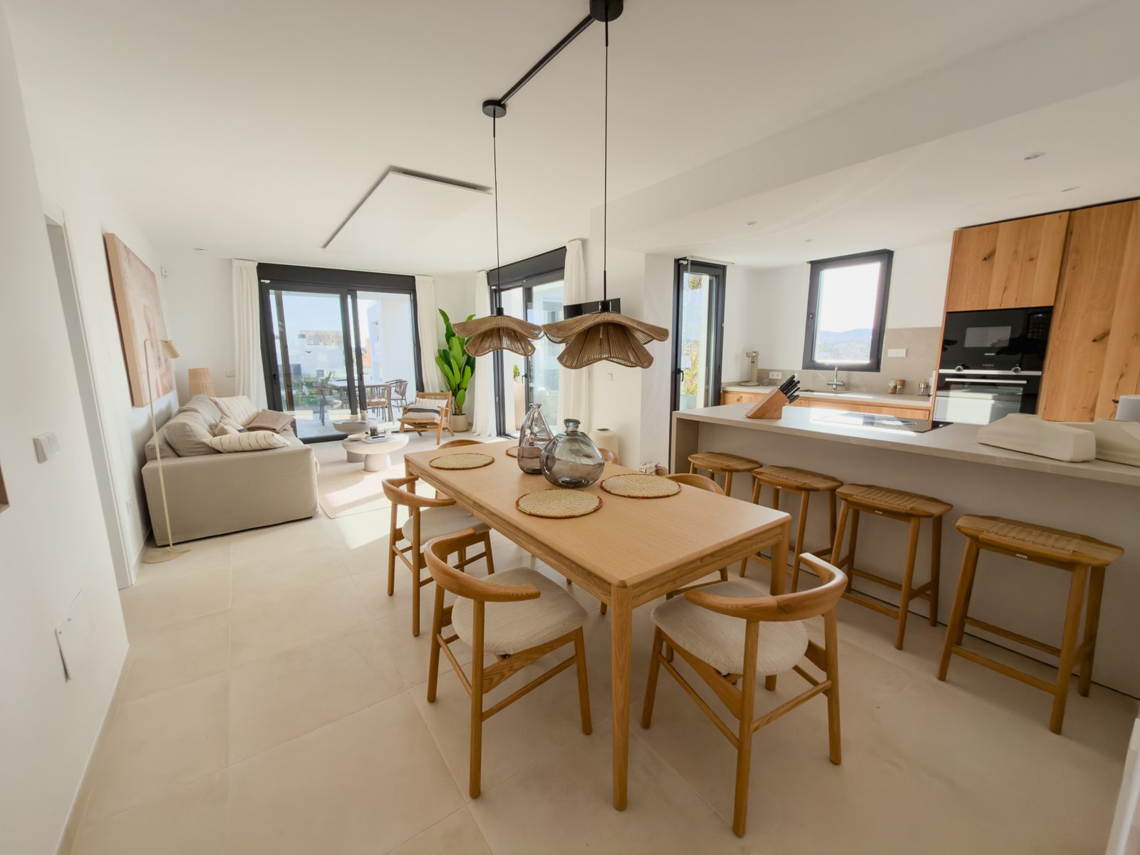 Open kitchen with dining area