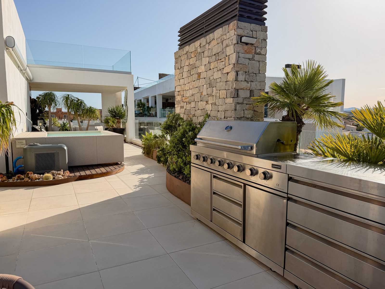 Outdoor kitchen and BBQ on rooftop terrace