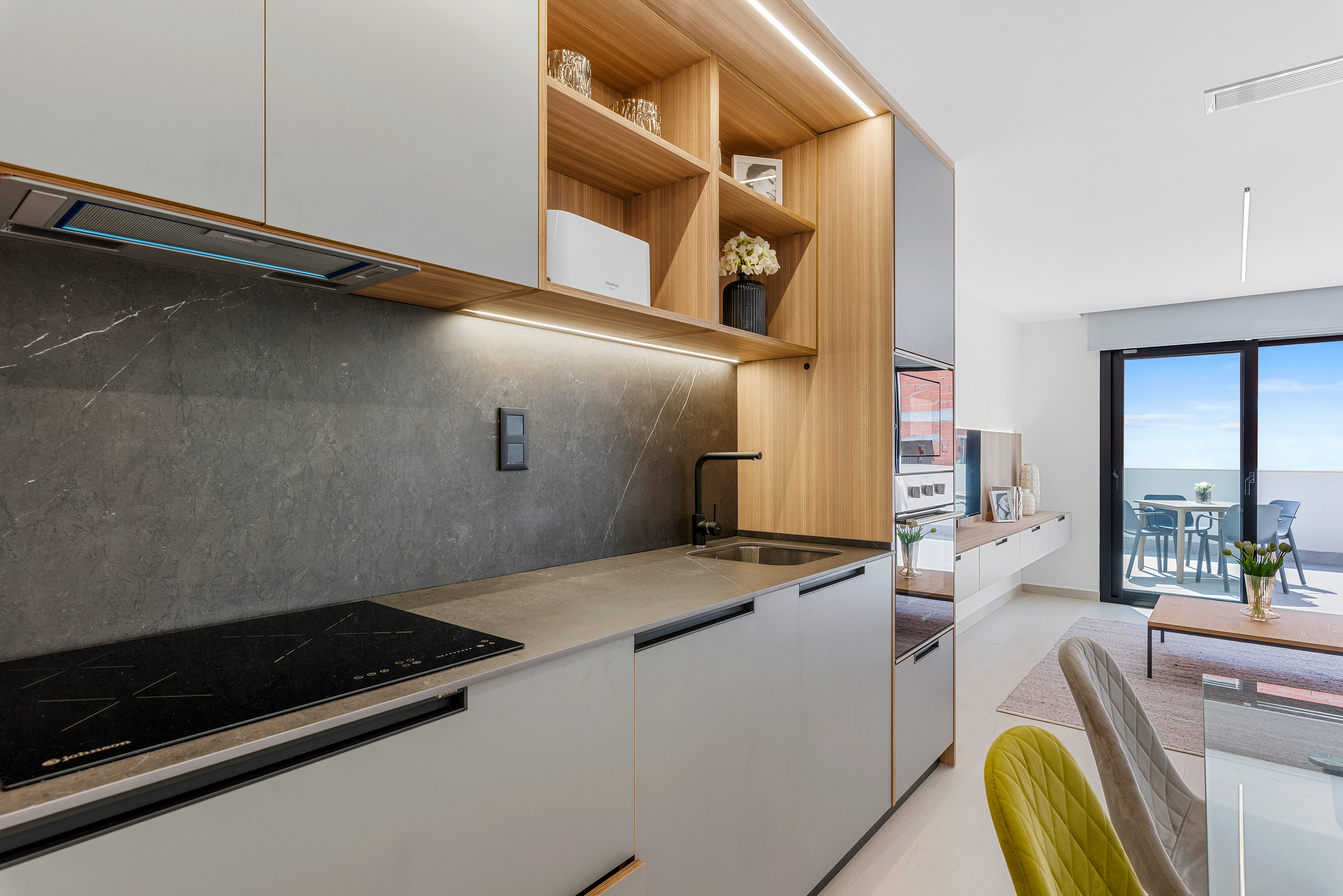 Show home - kitchen with terrace view