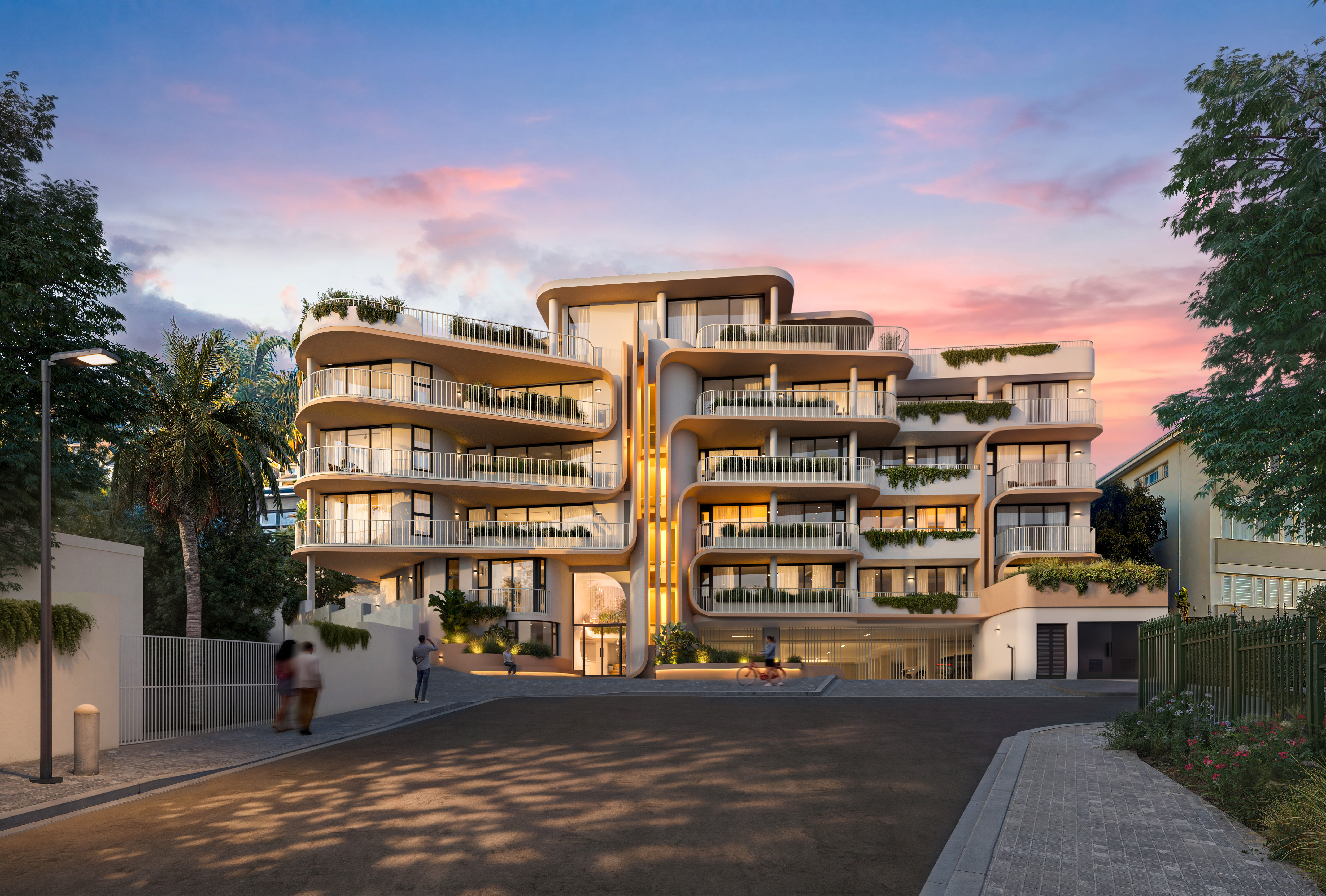 Architectural rendering of THIRTEENONUP at sunset in Green Point
