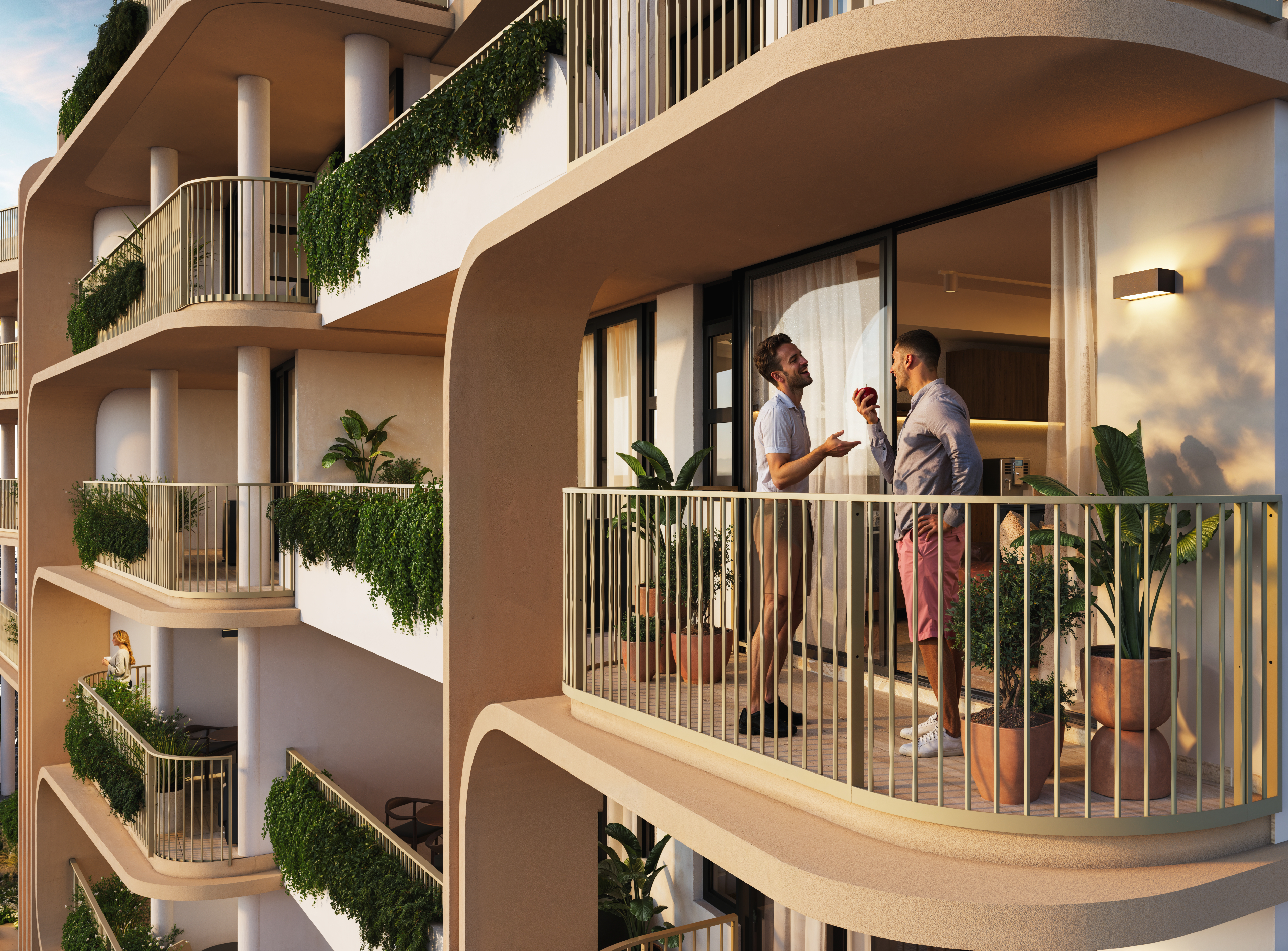 Balconies with greenery on the building