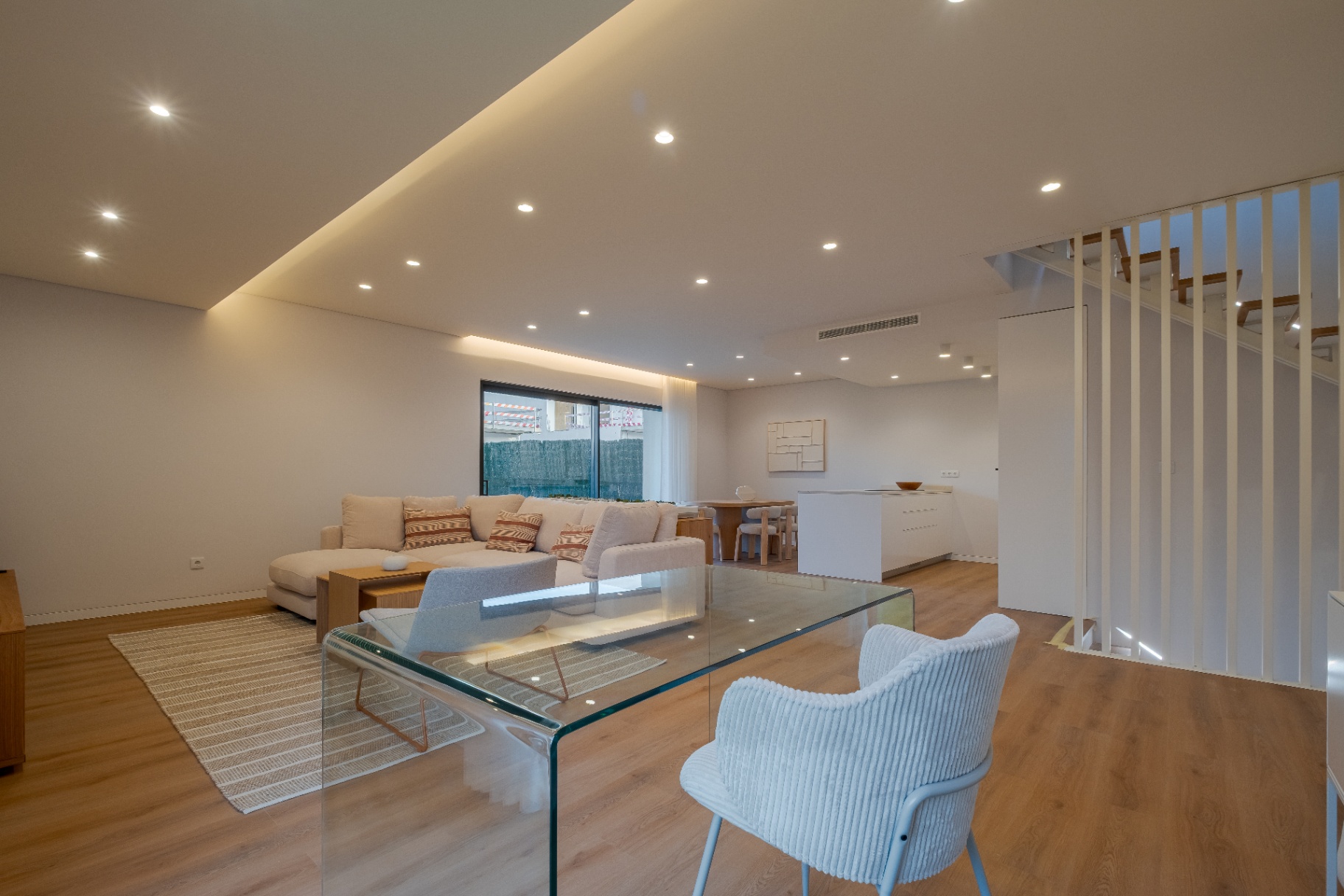 Living room with warm lighting
