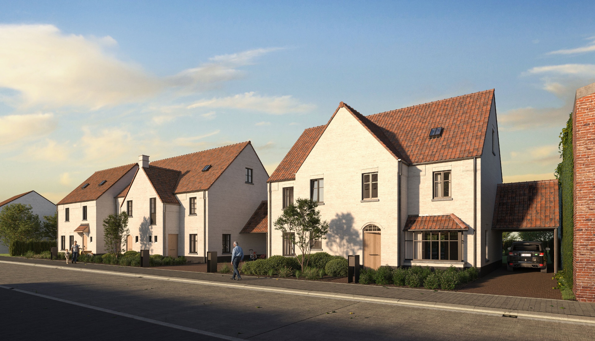 Straatzicht van de nieuwbouwwoningen in Lindenhof