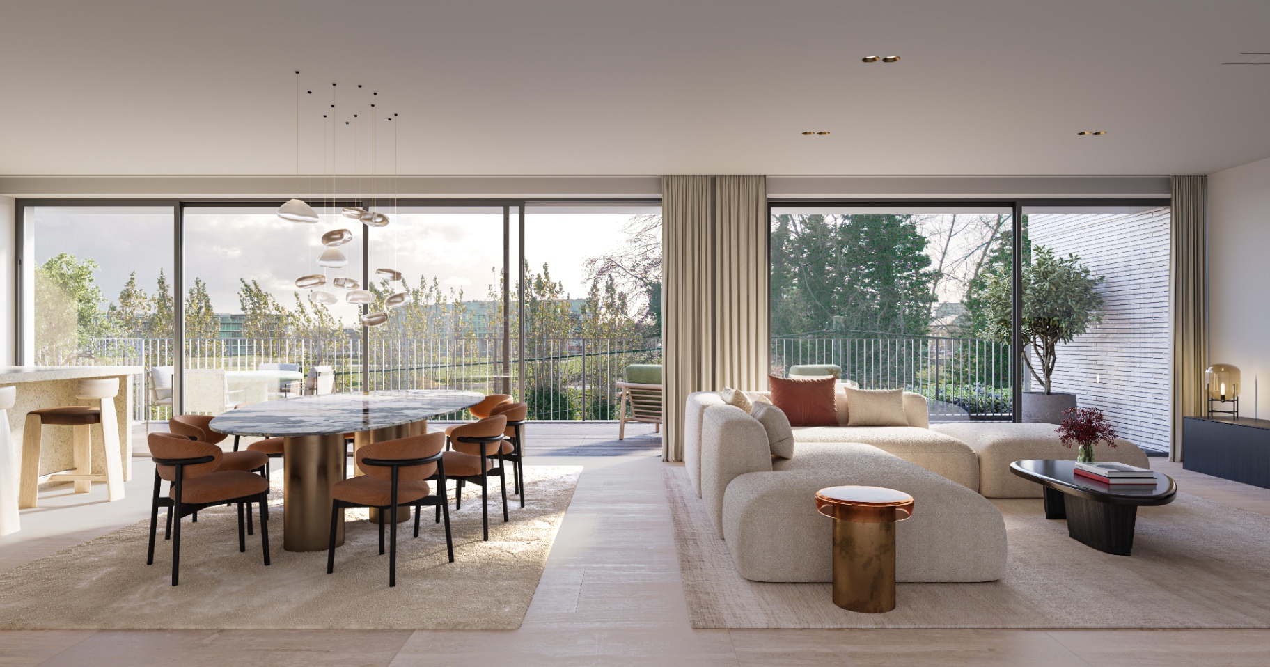 Interieur van de penthouse met design keuken en eettafel