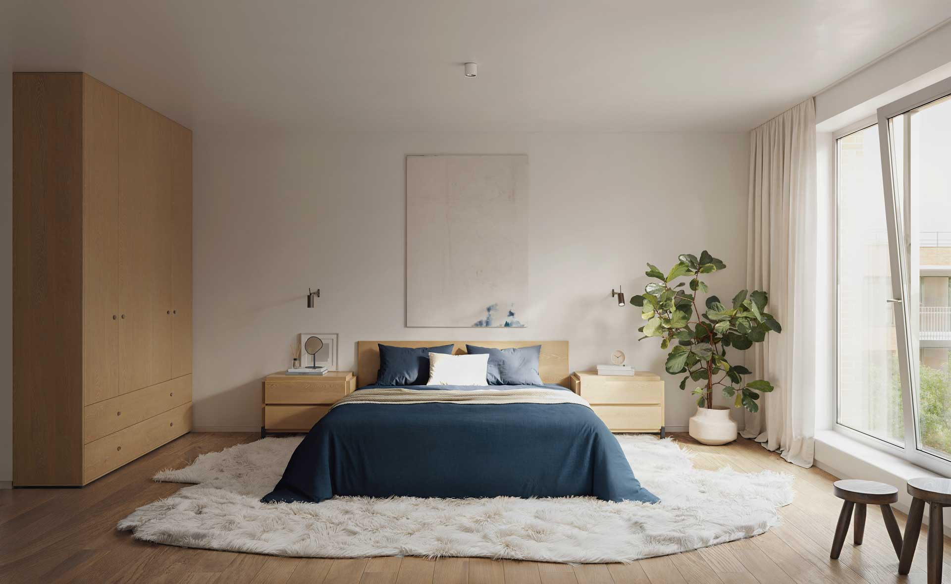 Slaapkamer met veel lichtinval