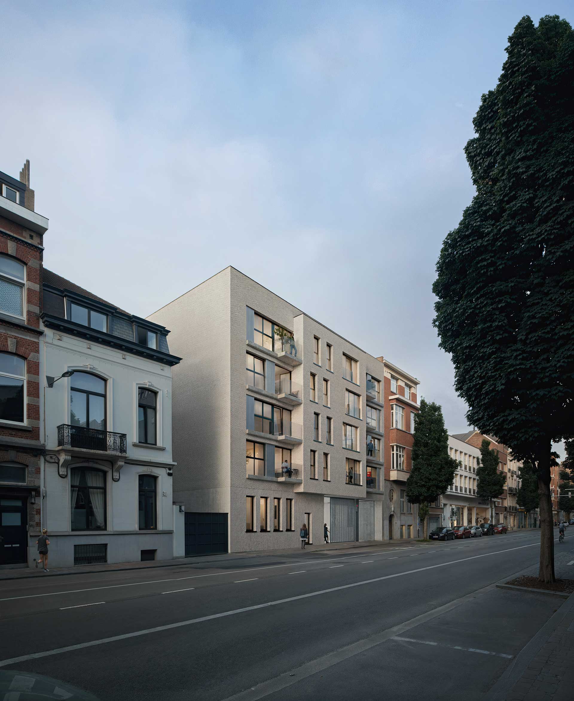 Buitenzicht op het nieuwbouwproject XL Elsene aan de Kroonlaan