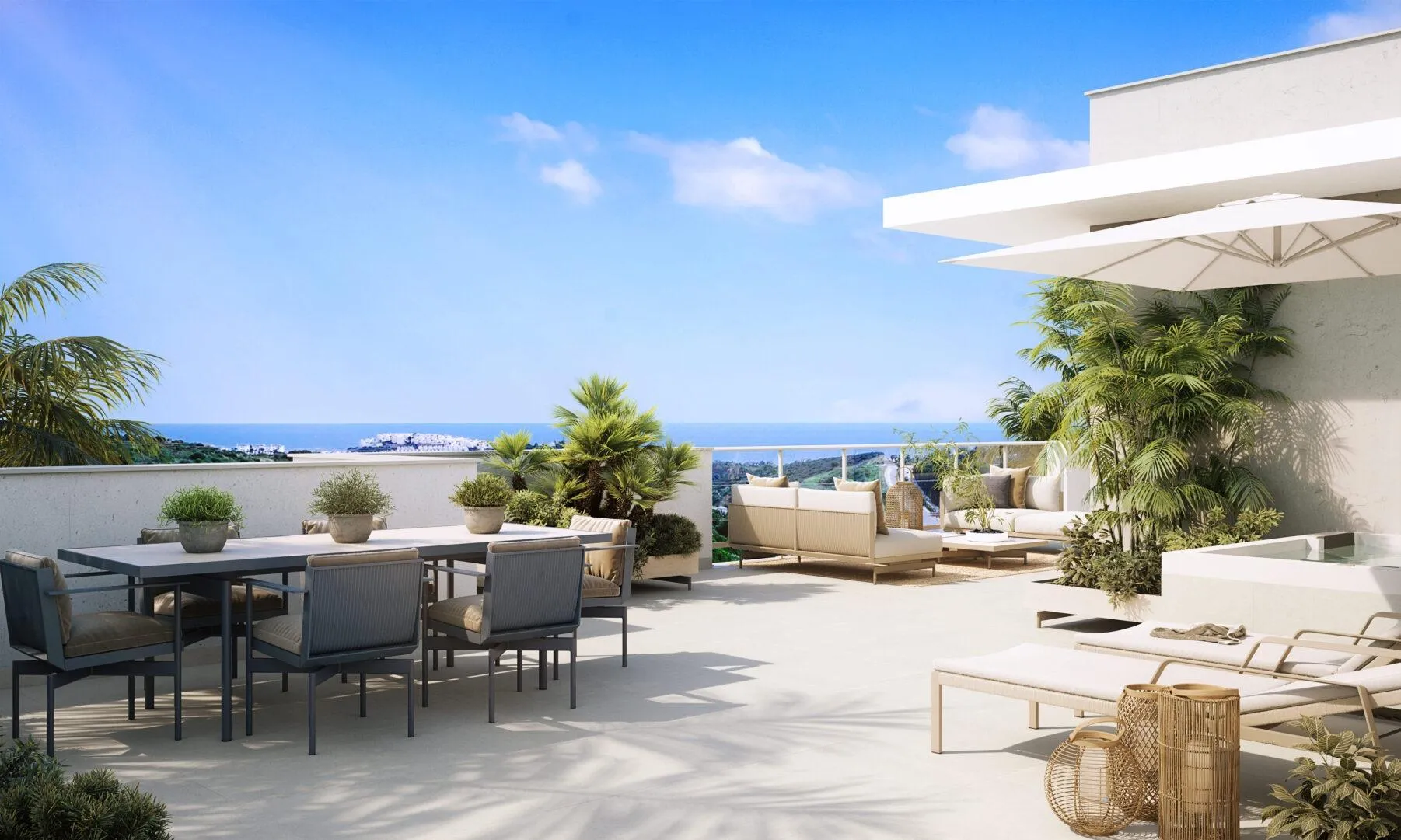 Ruim dakterras met zeezicht bij een Abril-penthouse