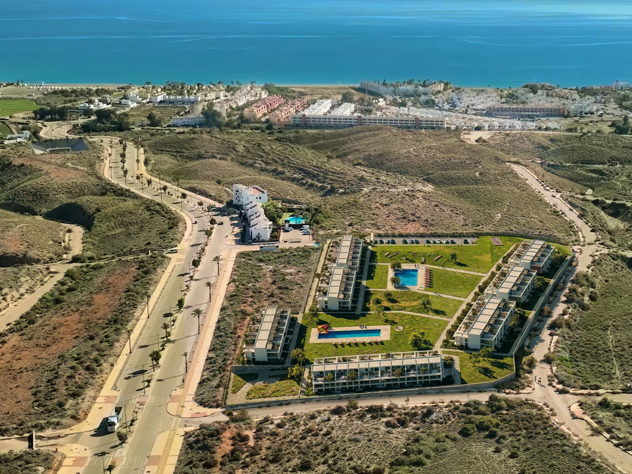 Pueblo Barea in Vera Playa, zicht op het project en de omgeving