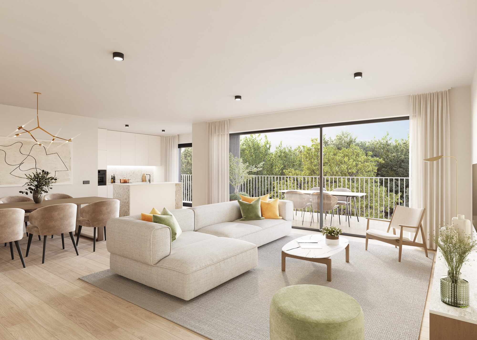 Penthouse leefruimte met terrasdeuren