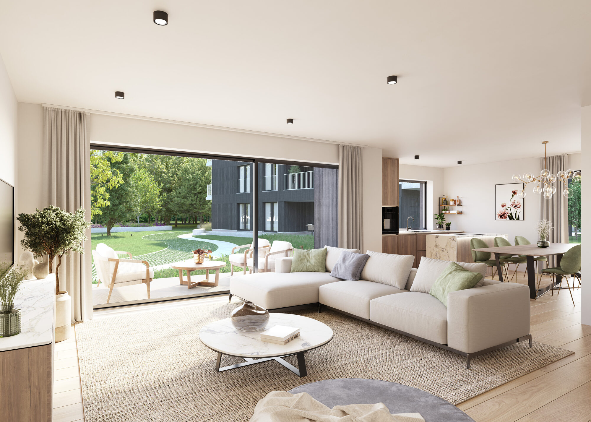 Open keuken in een appartement van Oak Park