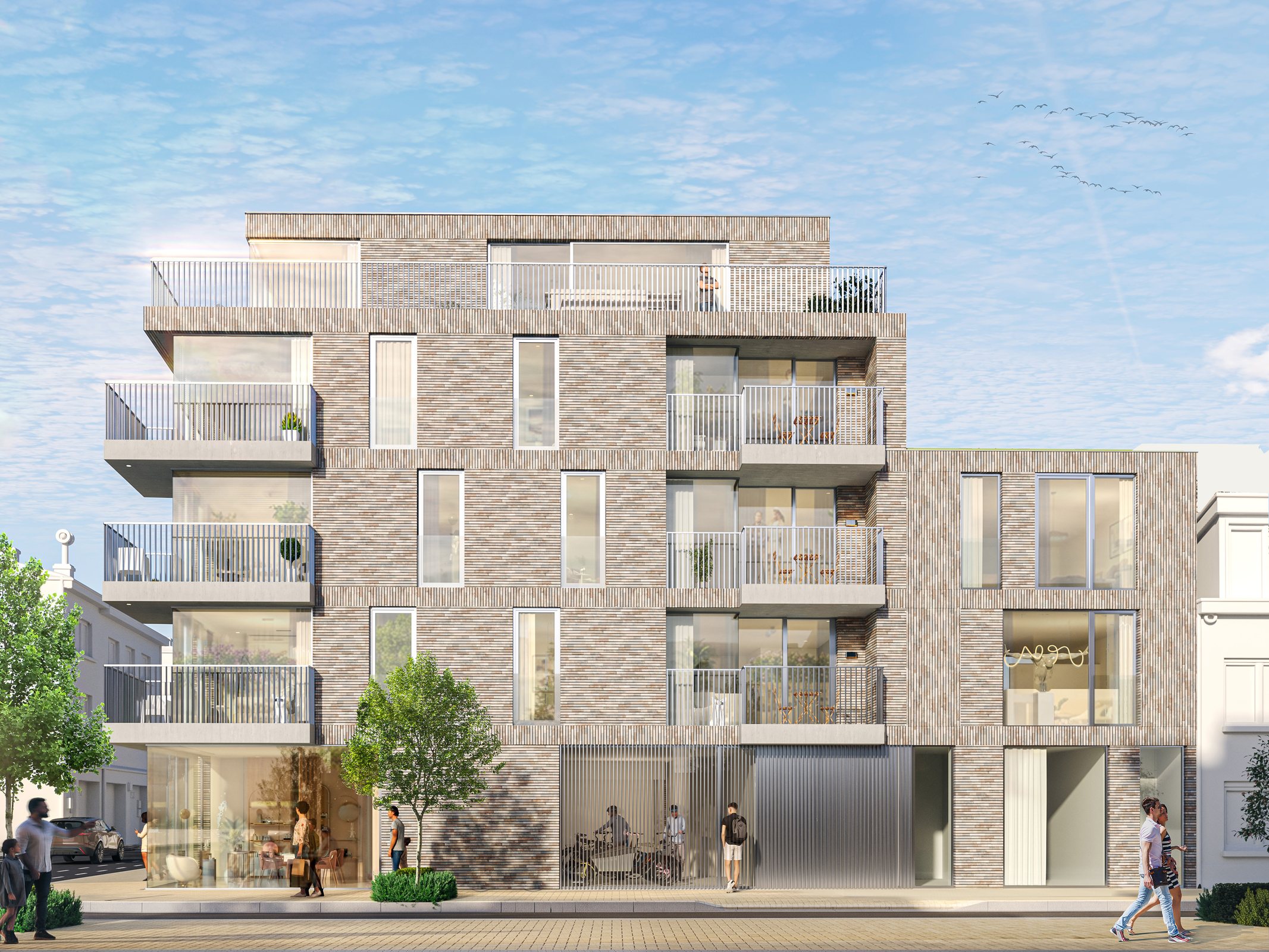 Buitenaanzicht van Residentie Maréa, nieuwbouwproject in Mariakerke, Oostende