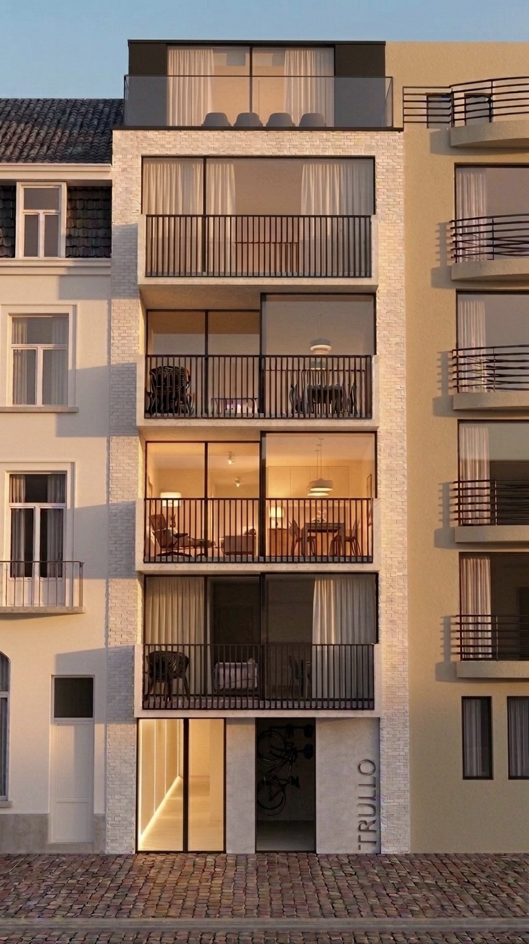 Lichtrijke leefruimte met grote ramen, Residentie Trullo, Oostende