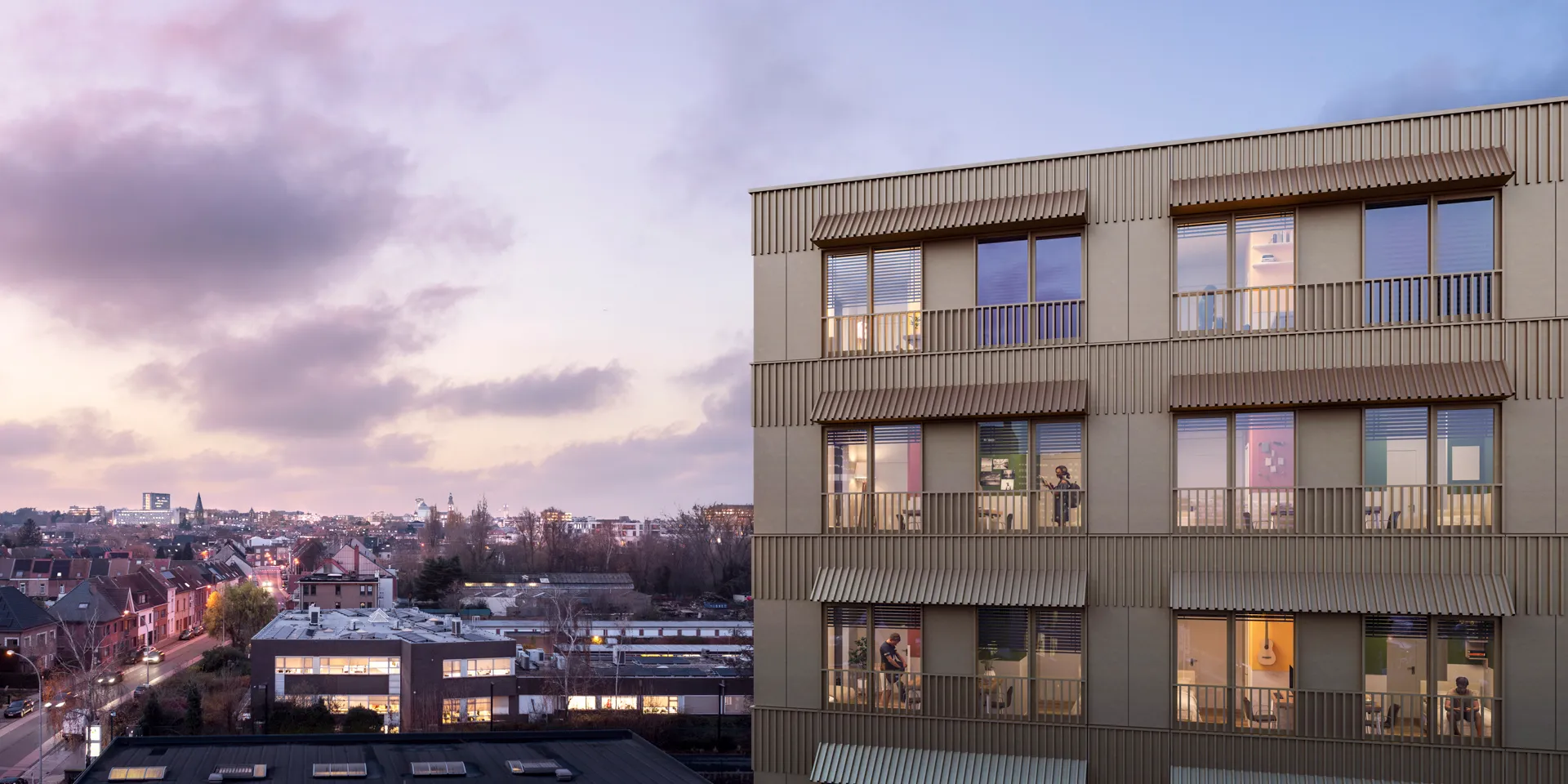 Zicht op het gebouw van Kotter met de Gentse binnenstad op de achtergrond
