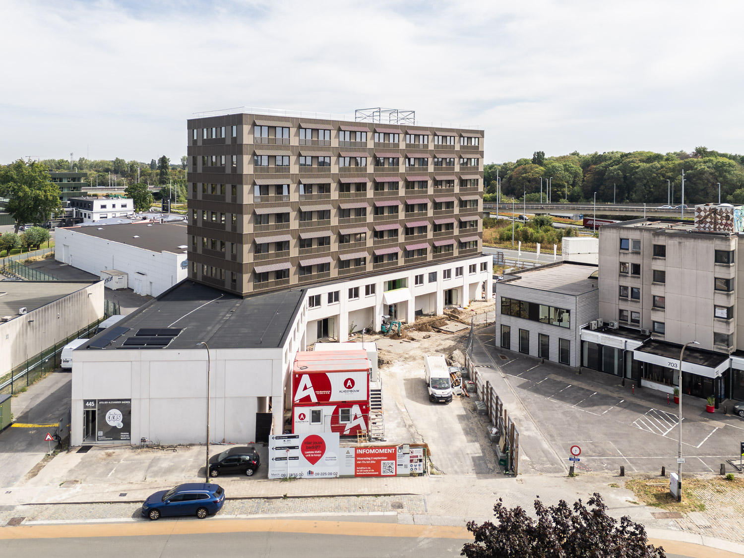 Luchtfoto van het studentencomplex Kotter aan de Ottergemsesteenweg in Gent