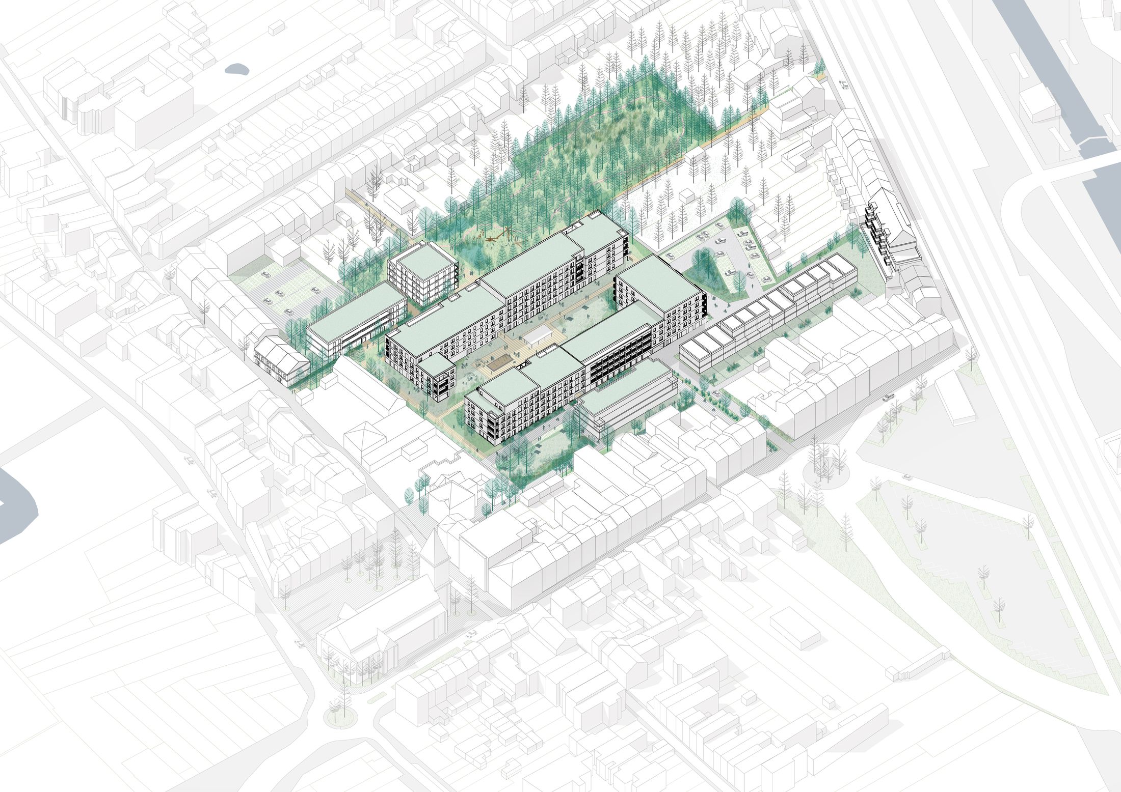 Axiometrisch plan van de groene wijk Vonk