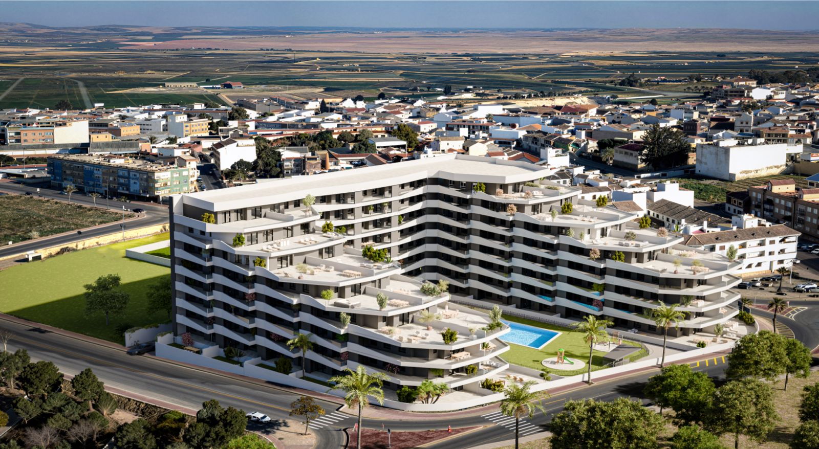 Luchtfoto van het Nature project in San Miguel de Salinas