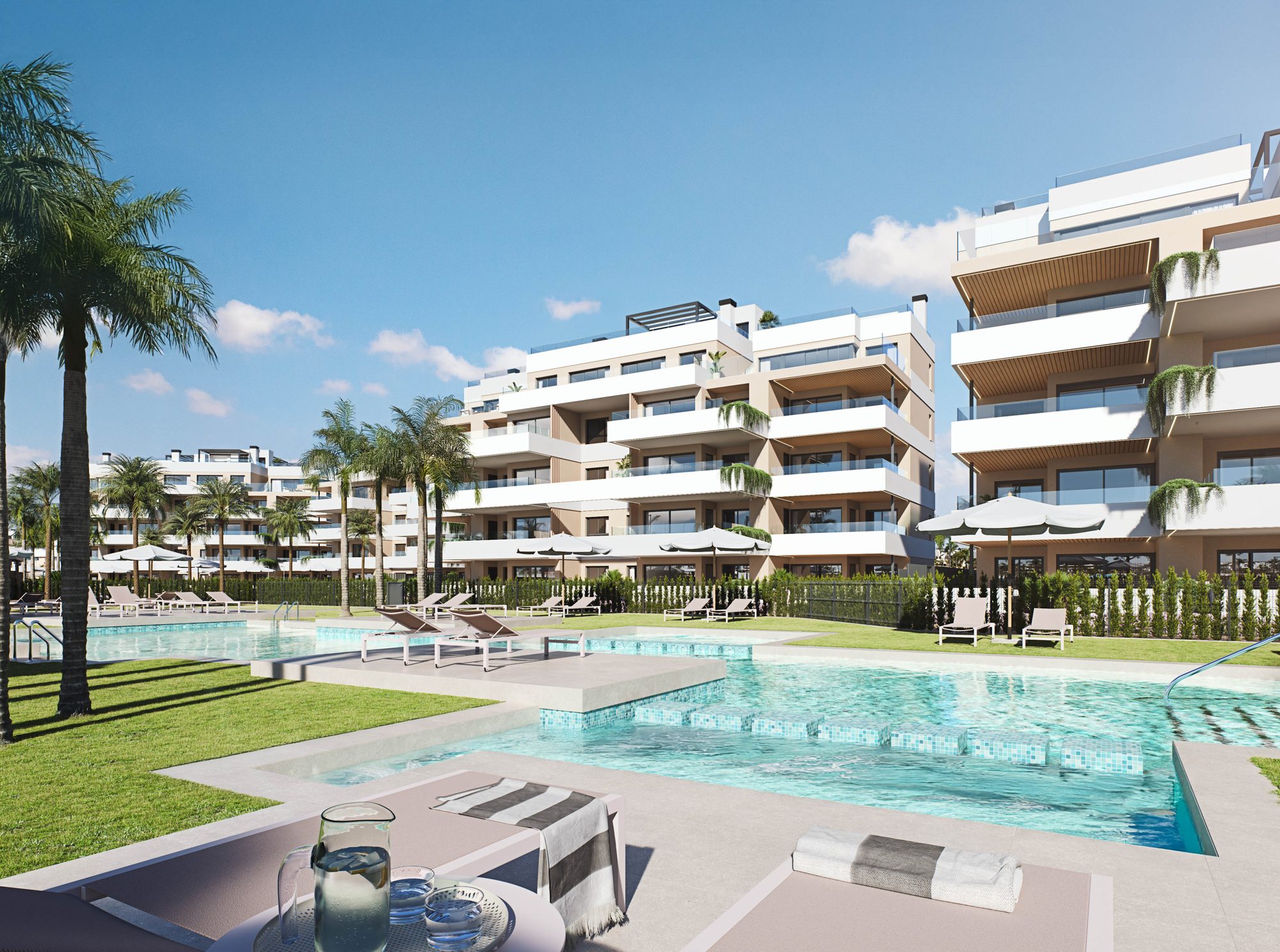 Swimming pool and gardens of Olivo 19 at Santa Rosalía Resort