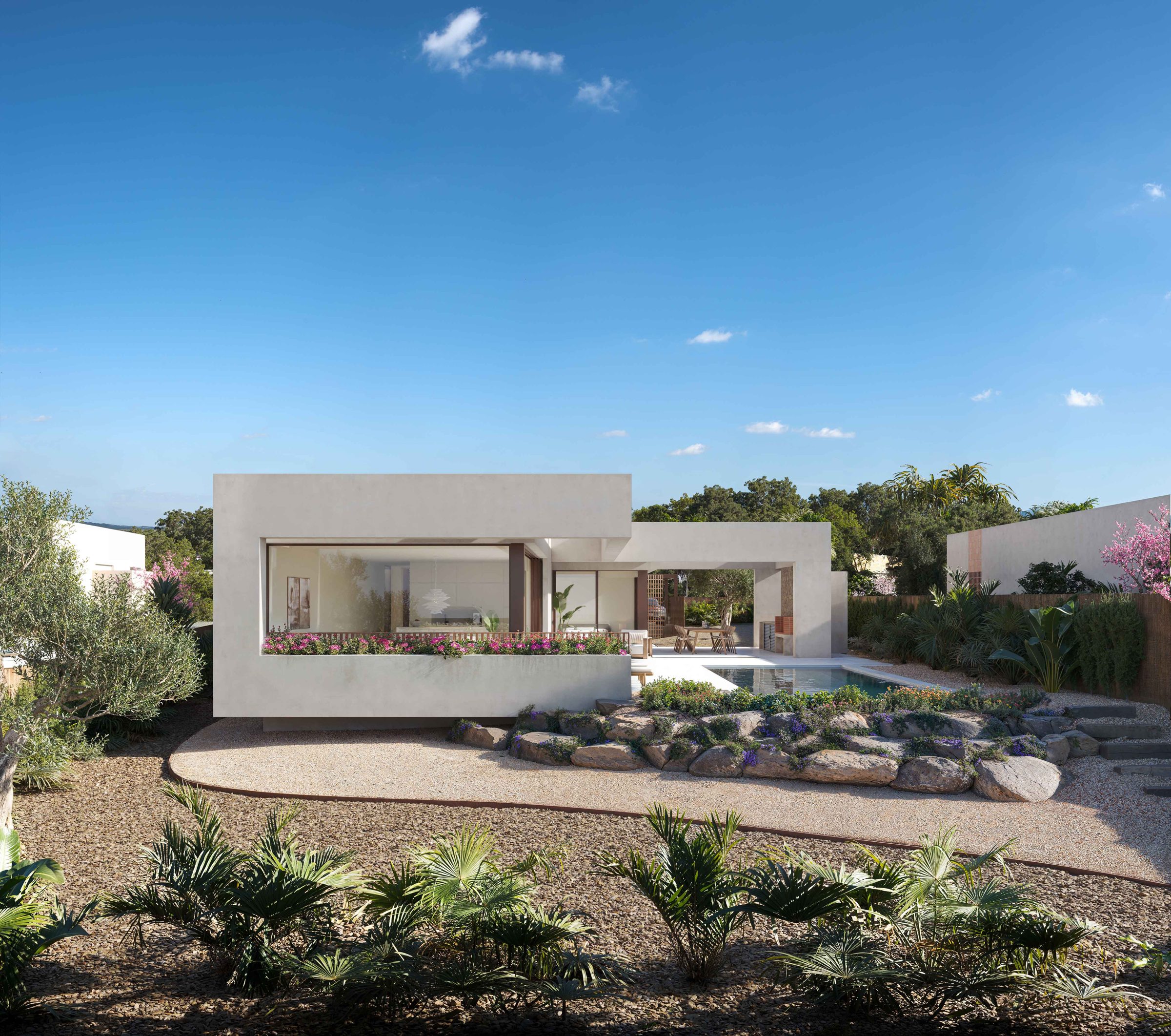 Modern single-storey villa with Mediterranean garden