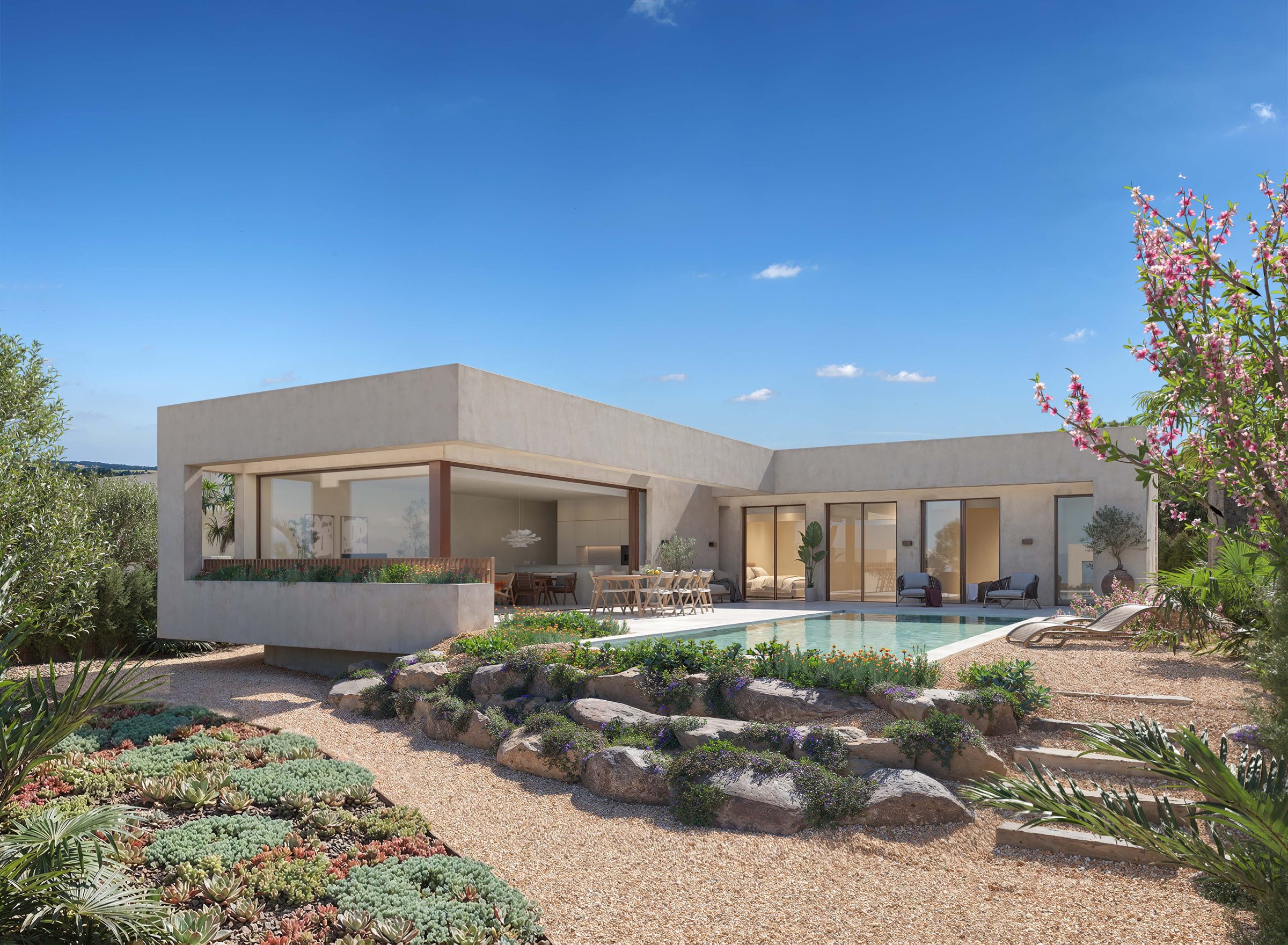 Villa with private swimming pool and landscaped rock garden