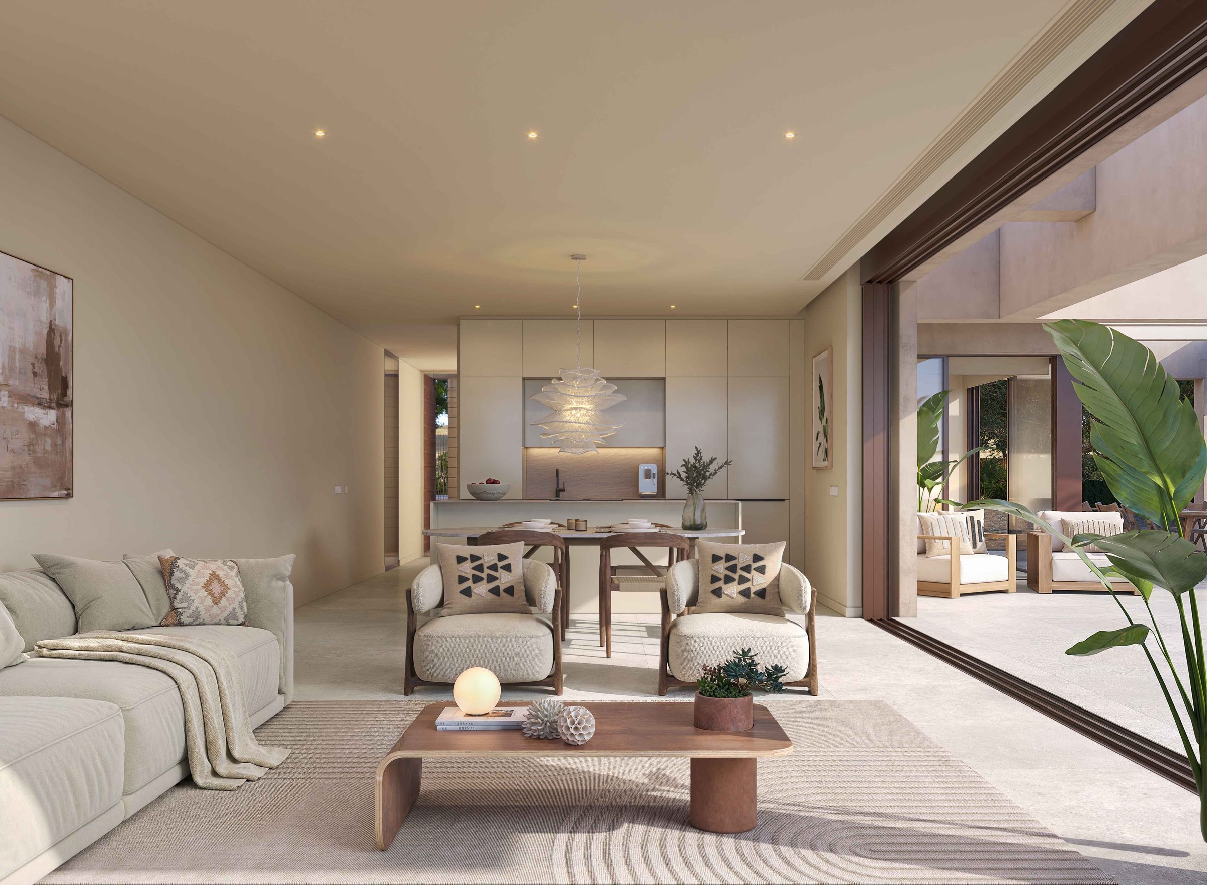 Bright living room with glass sliding doors to the terrace