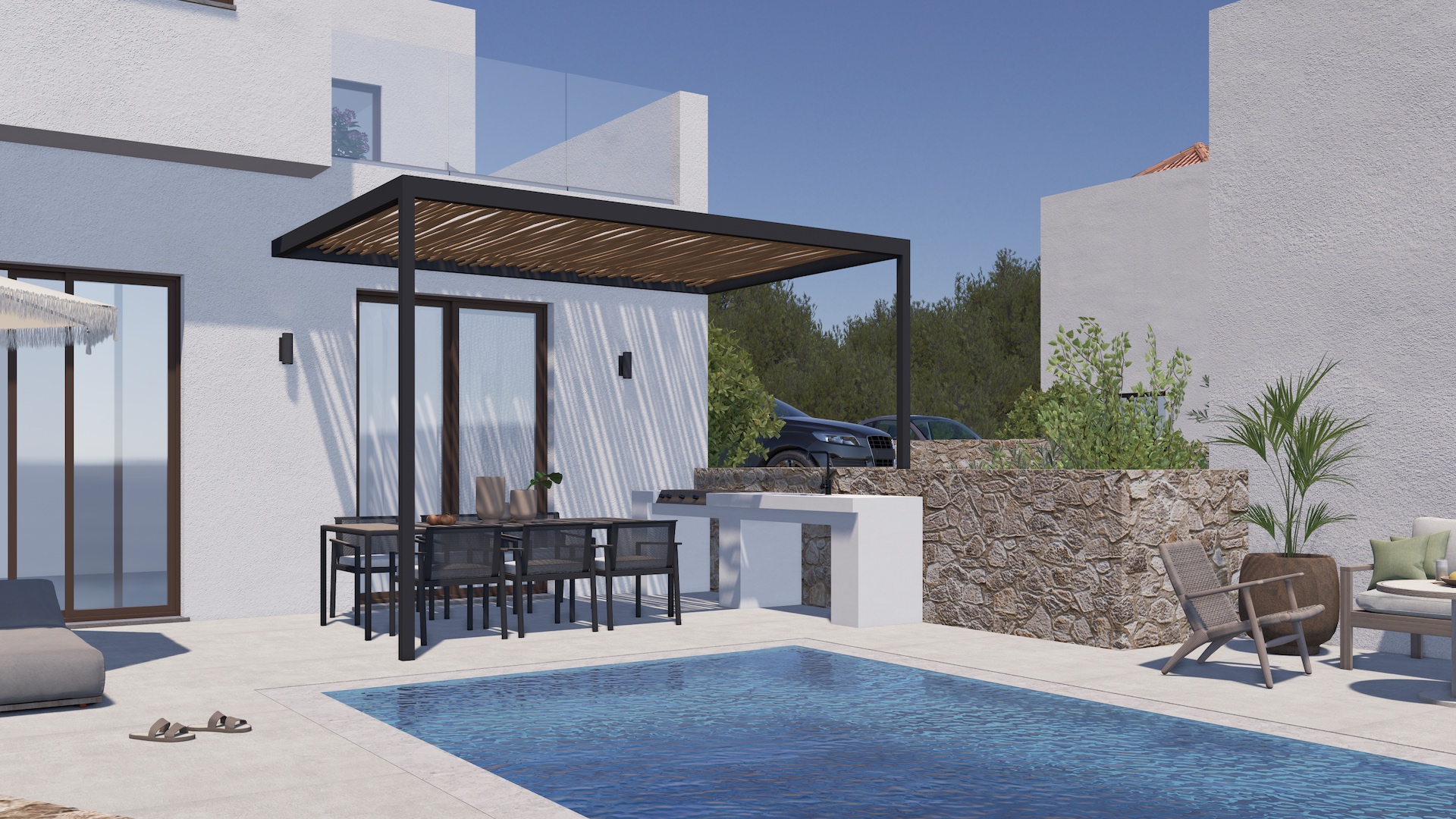 Swimmingpool und Sonnenterrasse der Sunset Villas Rhodes