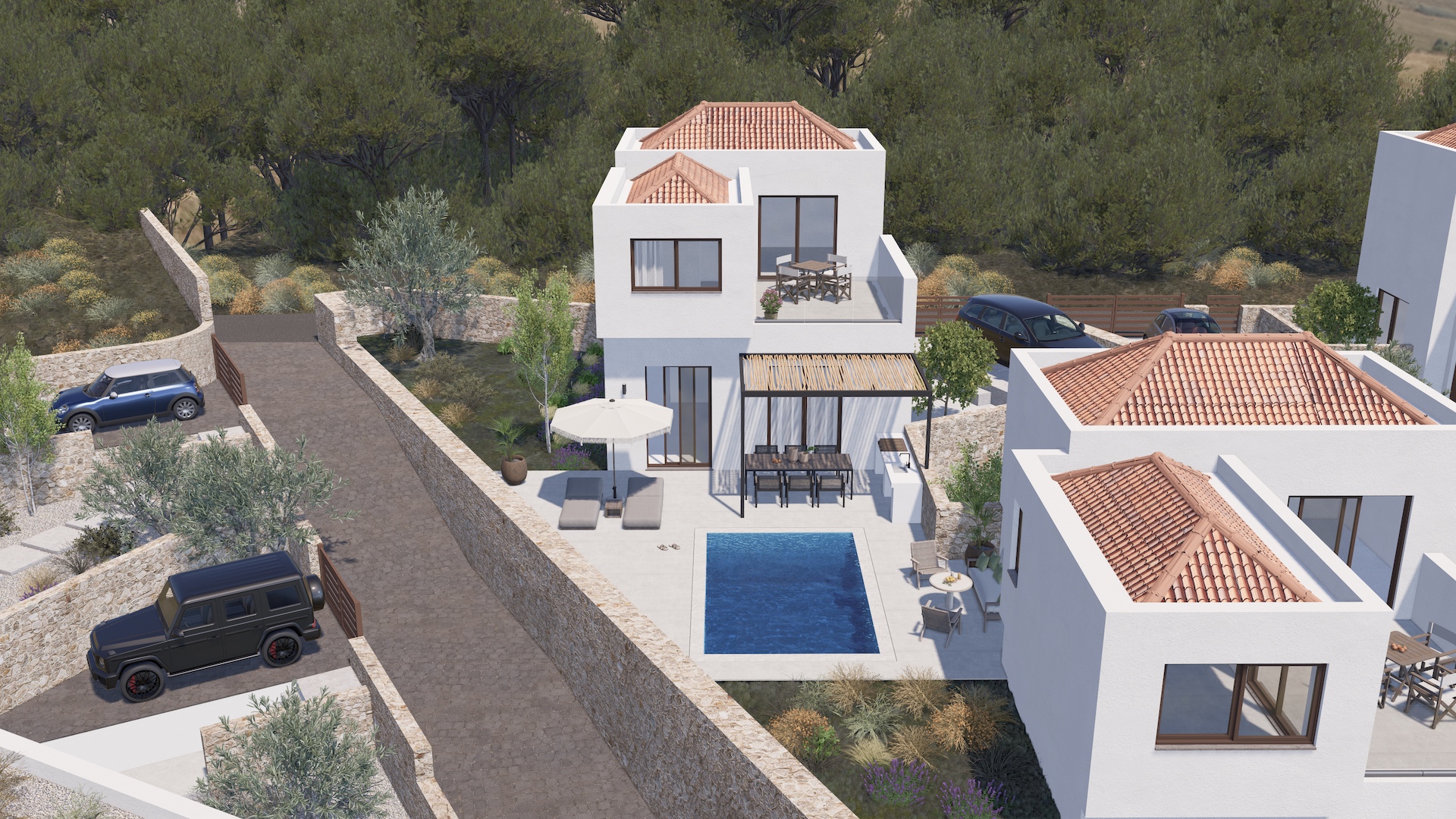 &Uuml;berdachter Au&szlig;enbereich einer Sunset Villa