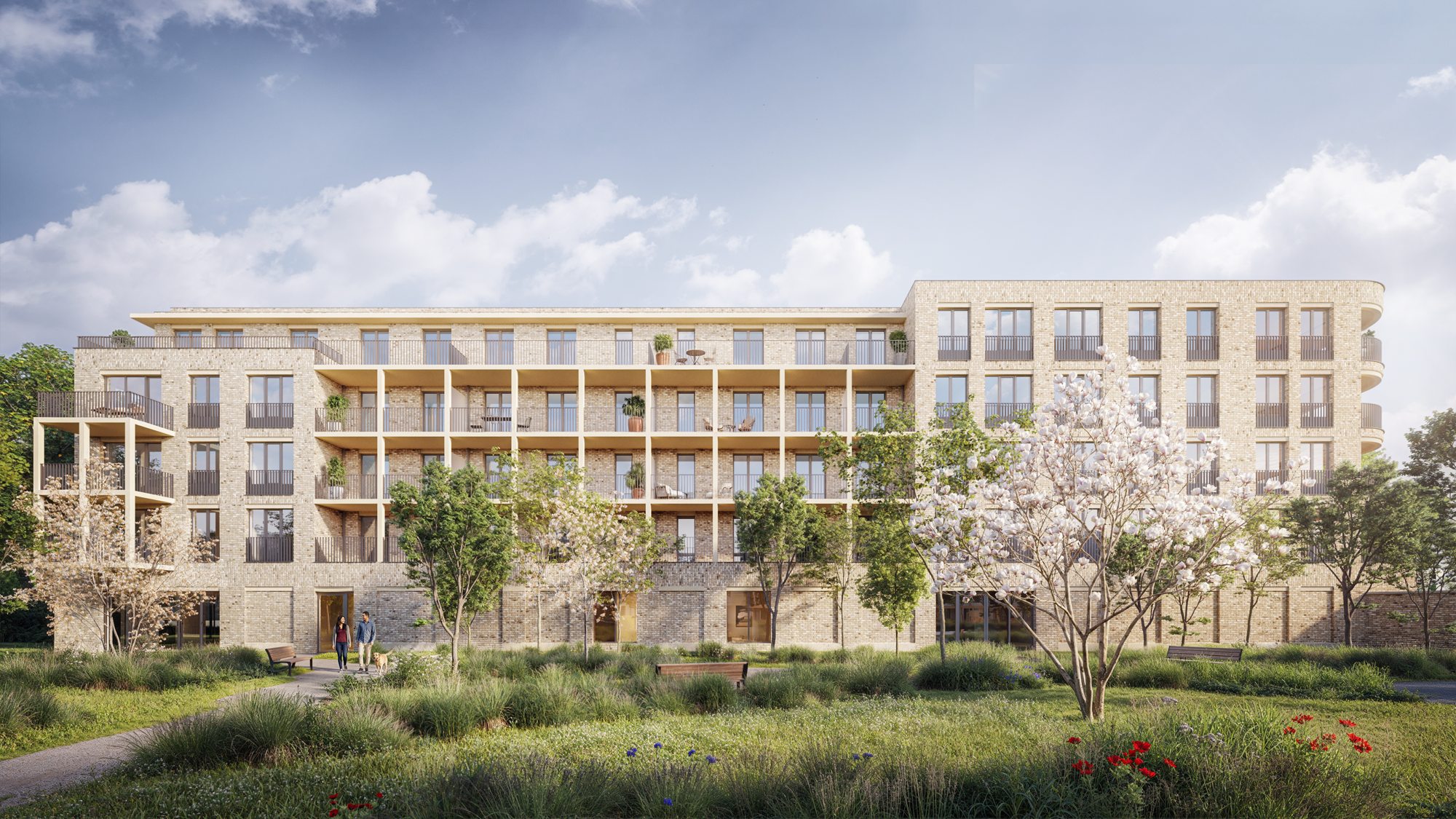 Appartementen aan het park met een gevelraster van balkons