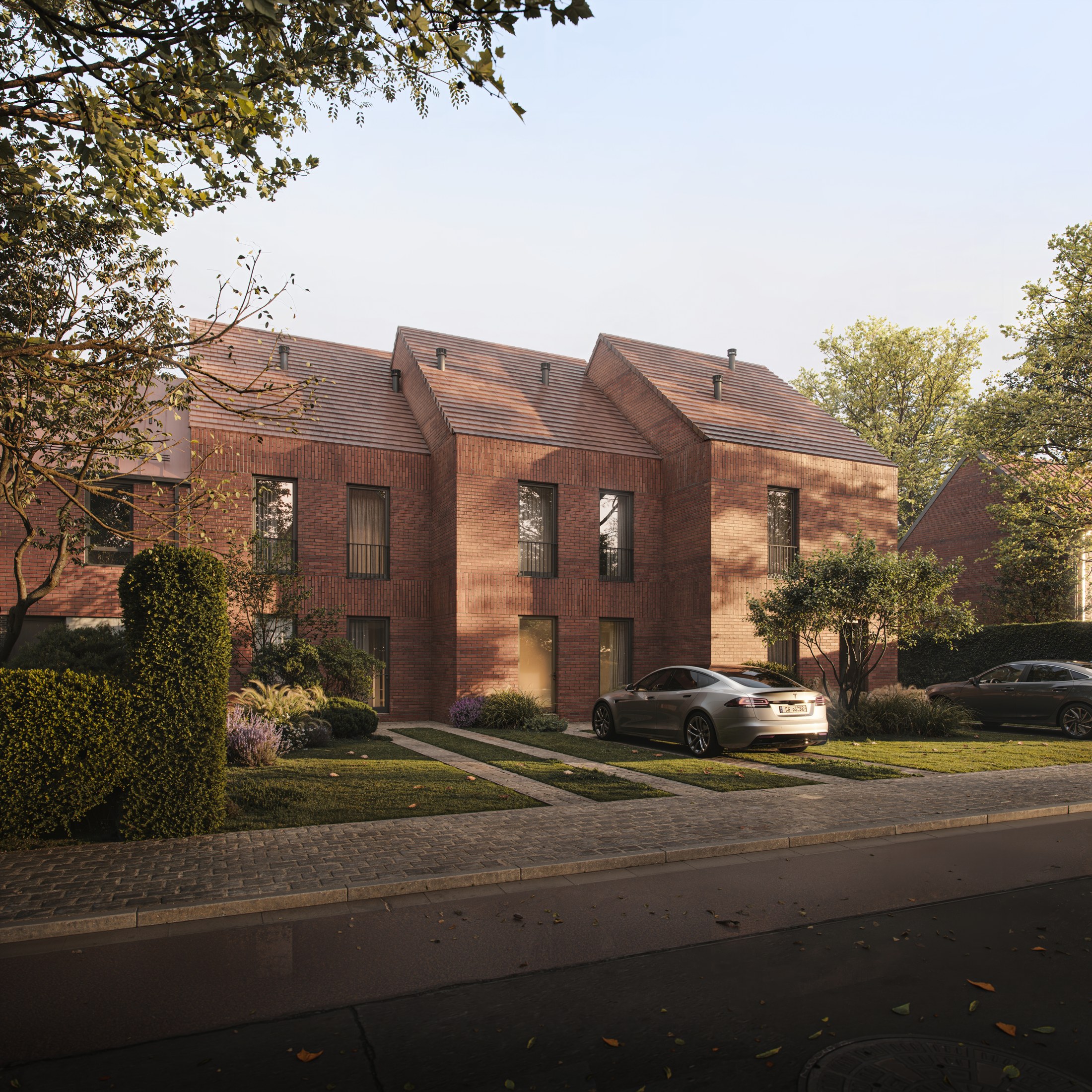 Straatbeeld van de nieuwbouwwoningen van Residentie LEO in Grobbendonk