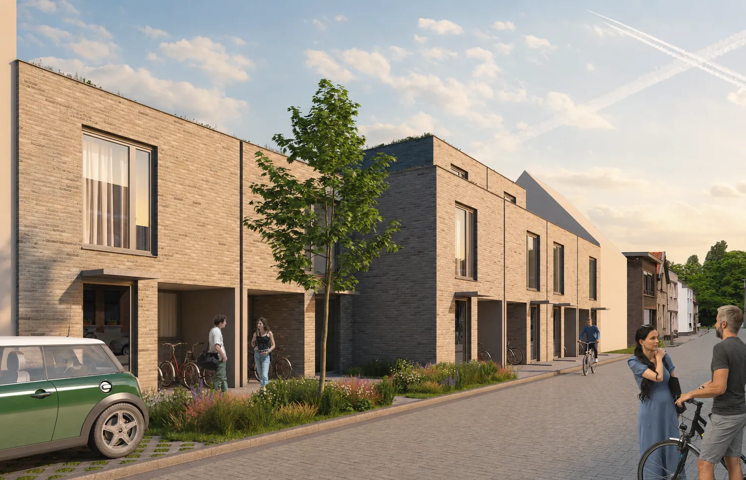 Straatzijde van de zes woningen van Residentie Waterkant