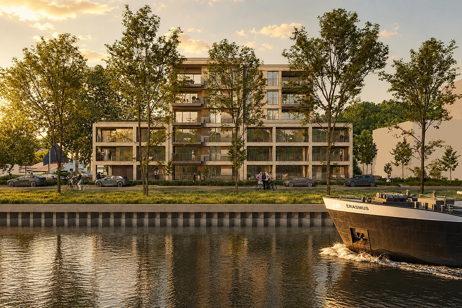 Nieuwbouwappartementen van Residentie Waterkant op een zomeravond
